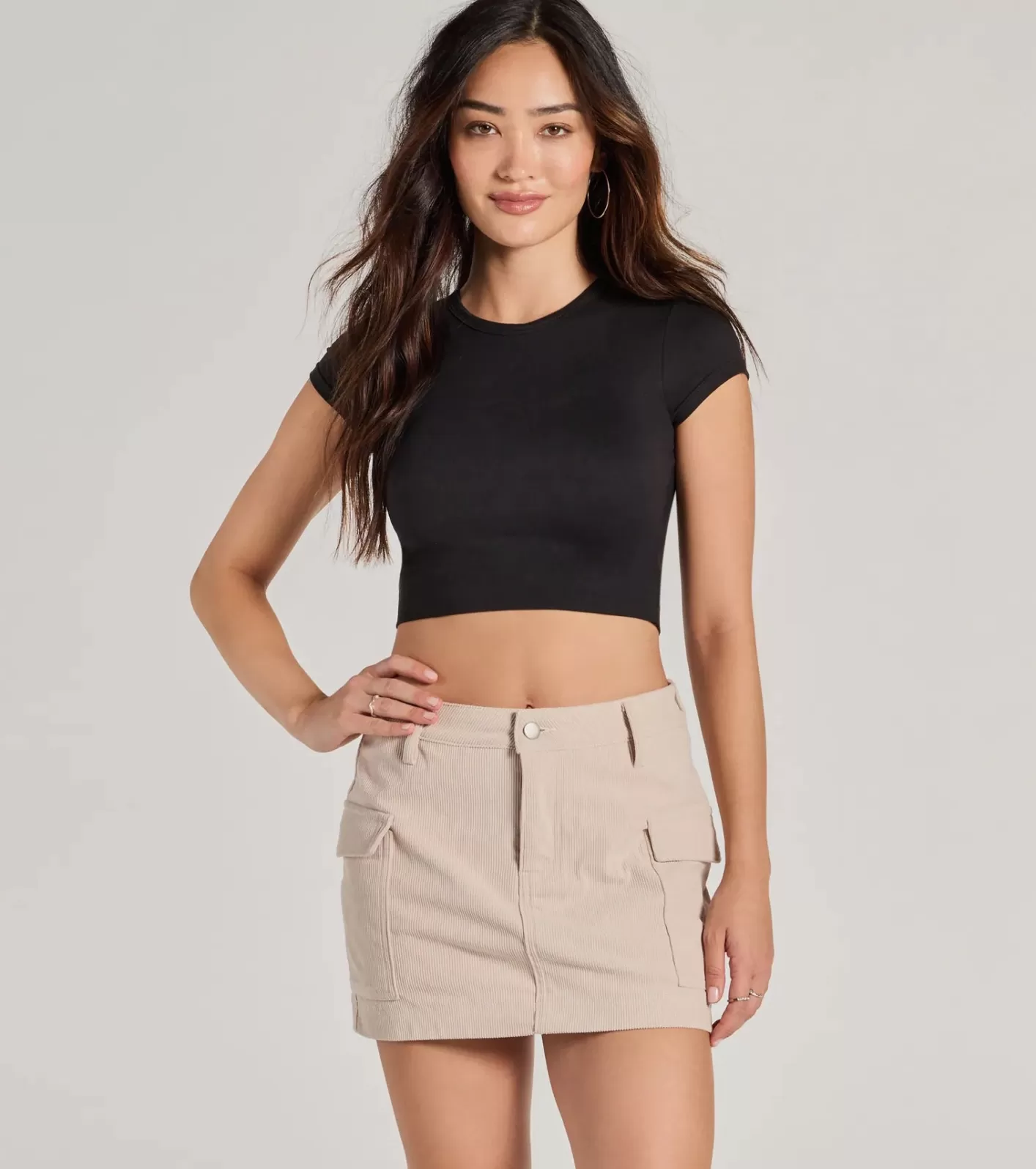 Windsor Playful Feeling Cargo Corduroy Mini Skort BEIGE Cheap
