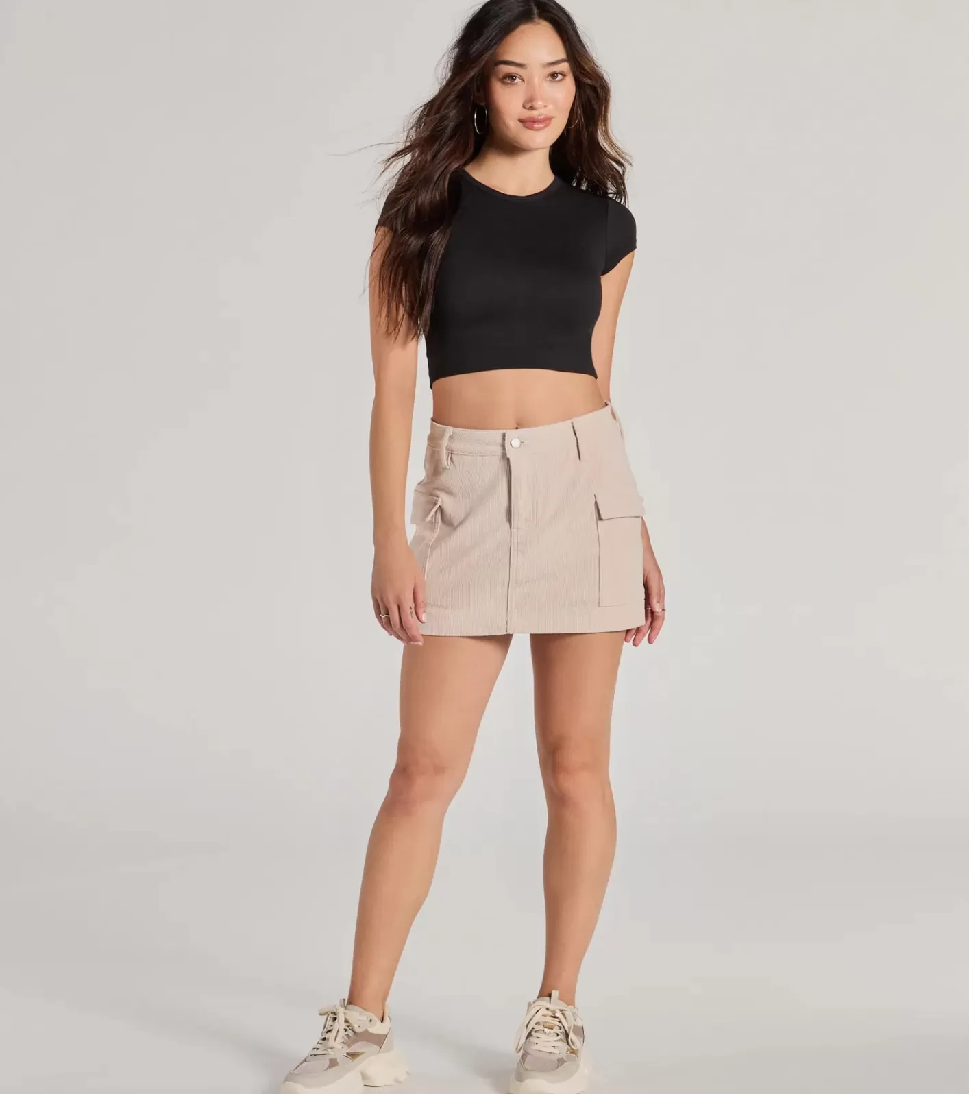 Windsor Playful Feeling Cargo Corduroy Mini Skort BEIGE Cheap
