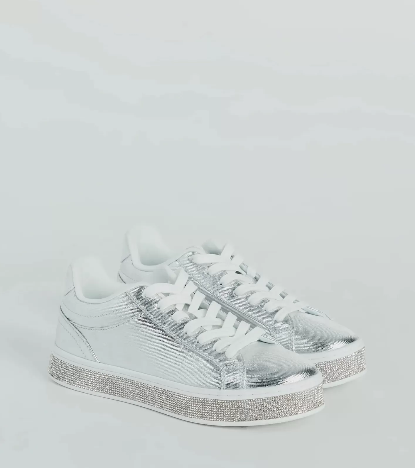 Windsor Playful Shimmer Rhinestone Trim Platform Sneakers SILVER Outlet