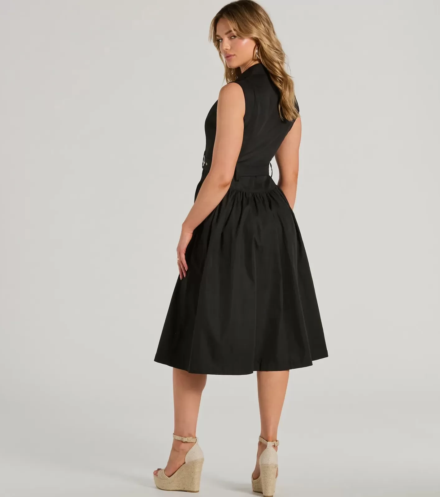 Windsor Pleasant Cutie Collared V-Neck Belted Midi Dress BLACK Store