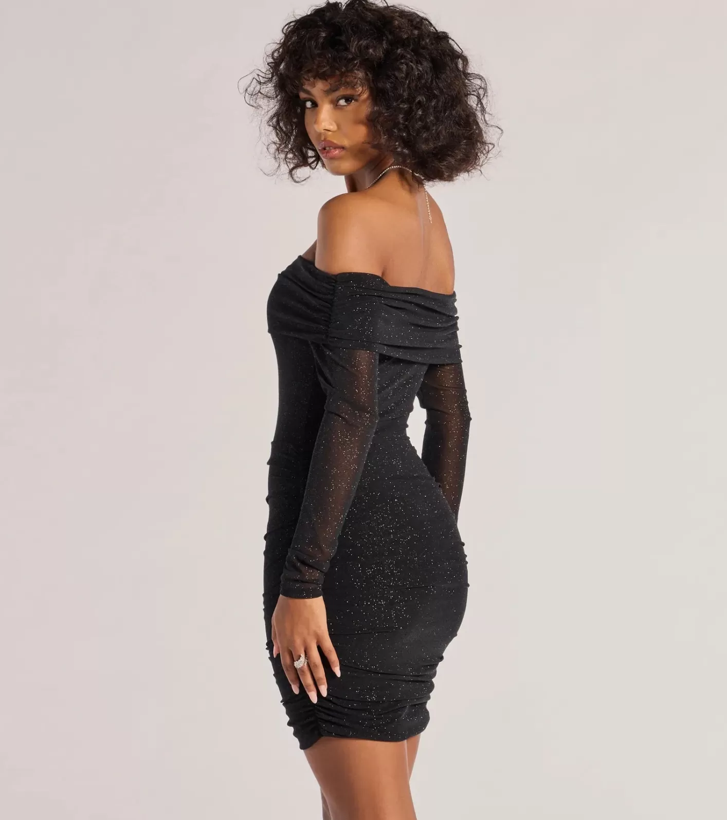 Windsor Pop Of Glam Long Sleeve Glitter Mini Dress BLACK Flash Sale