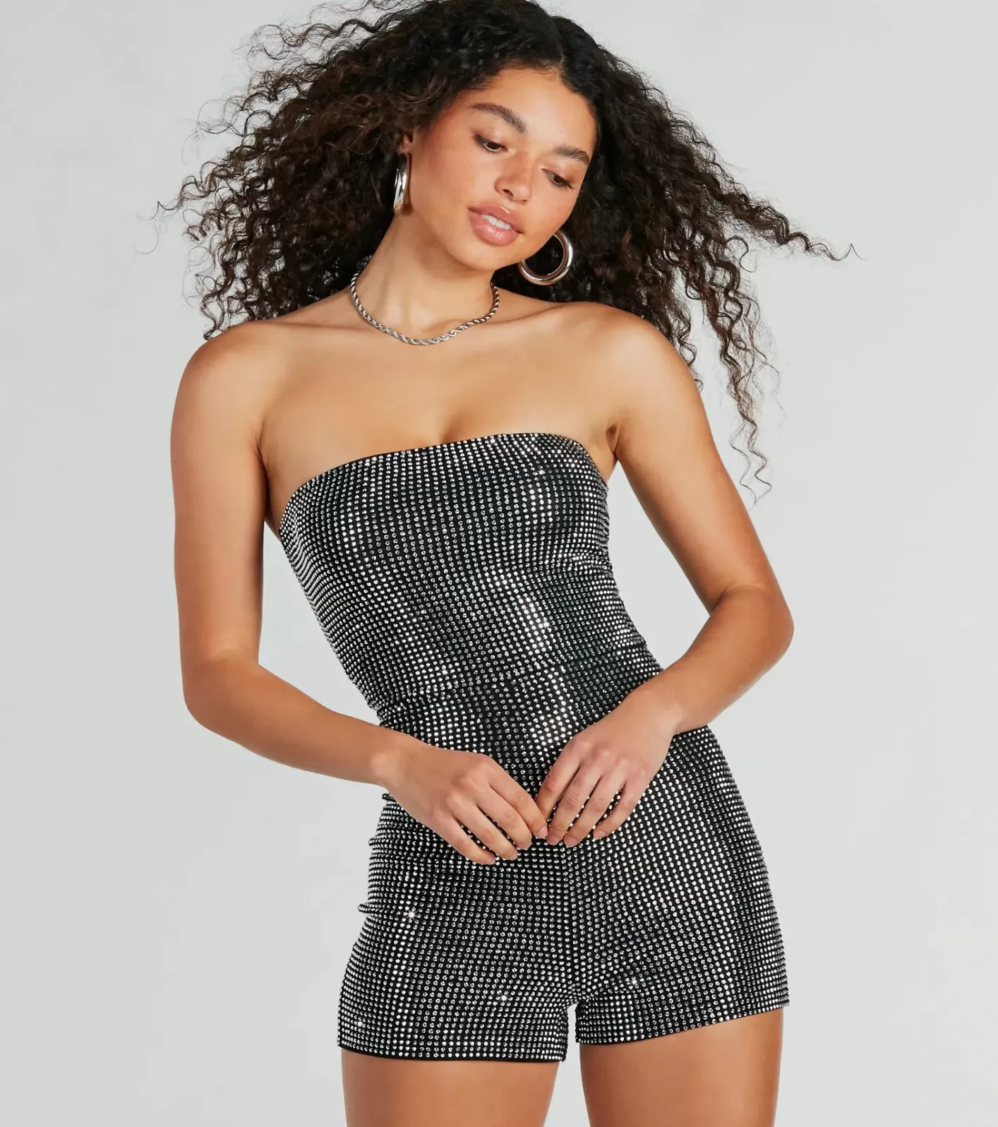 Windsor Popstar Diva Strapless Rhinestone Romper BLACK Outlet