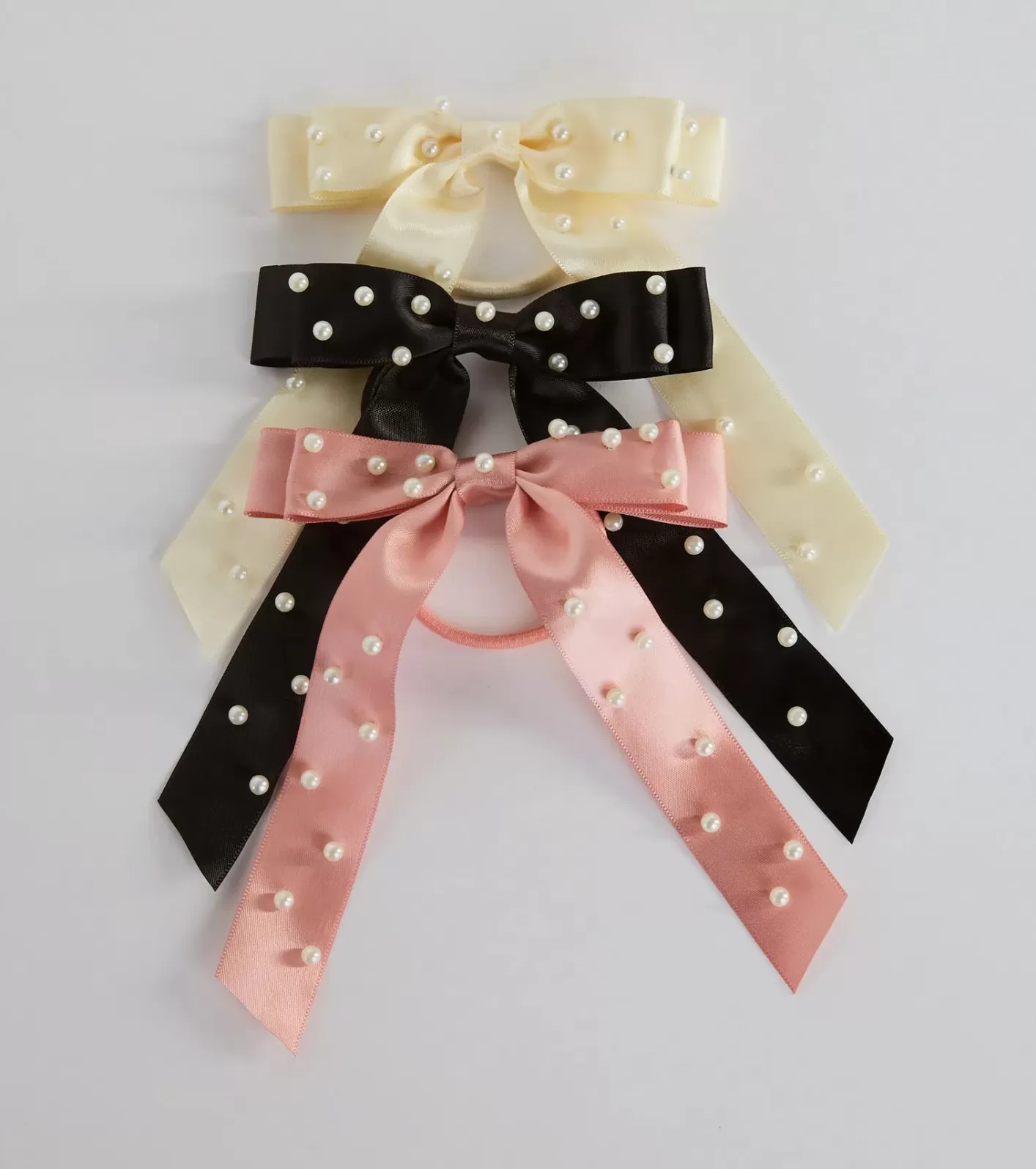 Windsor Posh Faux Pearl Satin Bow Three-Pack Hair Ties MULTI Cheap