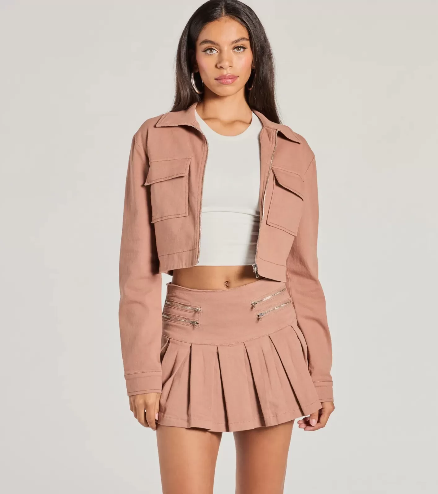 Windsor Practical Charm Zip Up Denim Shacket MAUVE Clearance