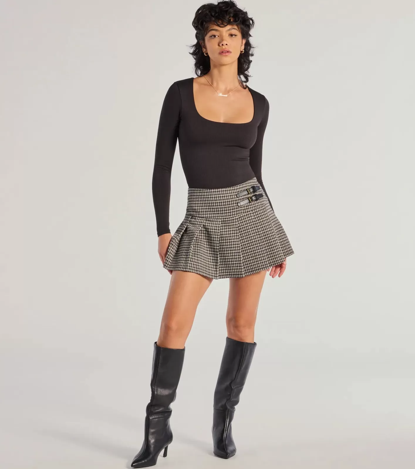 Windsor Preppy Appeal Pleated Plaid Skort BLACK Flash Sale