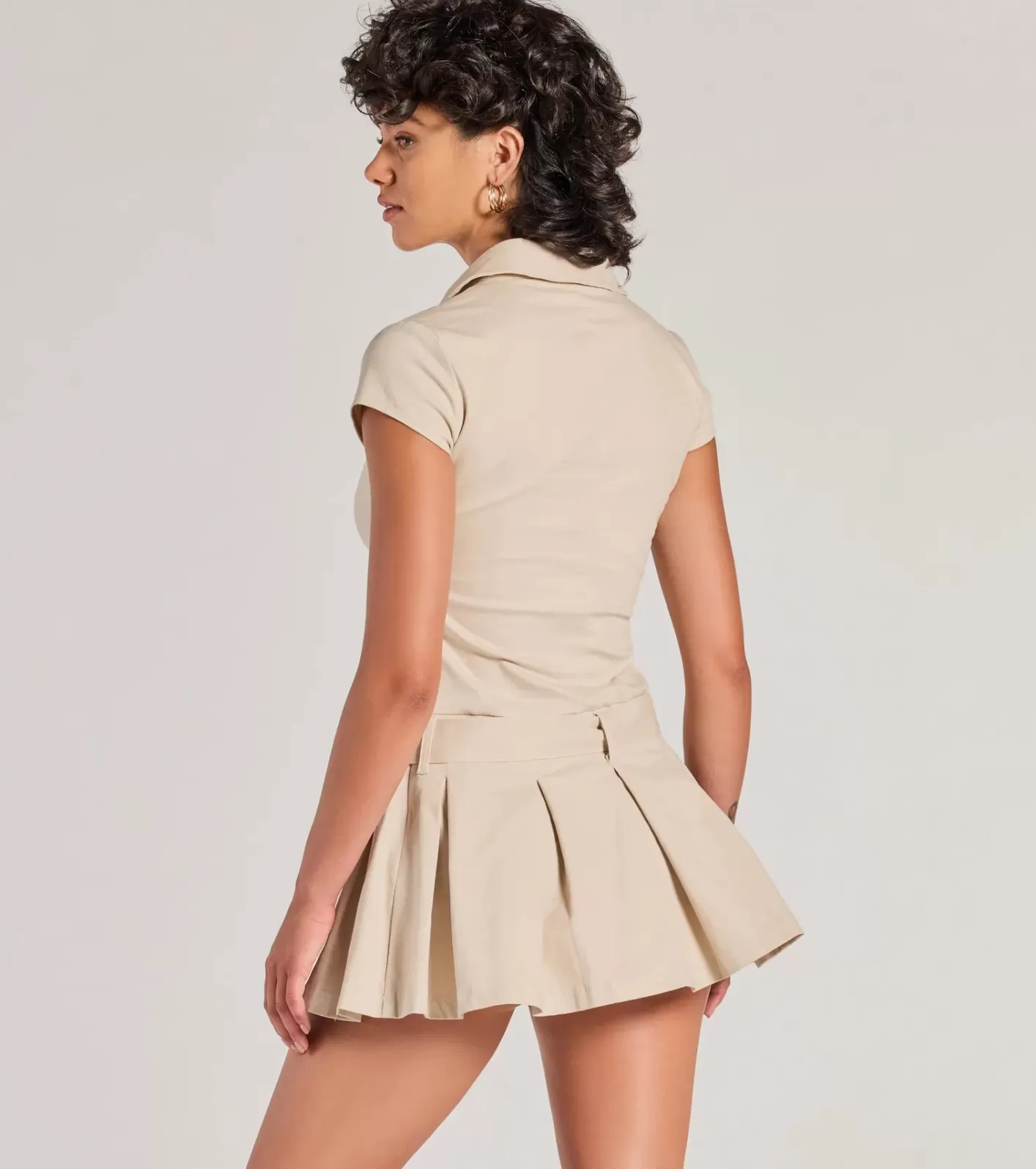 Windsor Preppy-Chic Belted And Pleated Skater Dress NATURAL Clearance