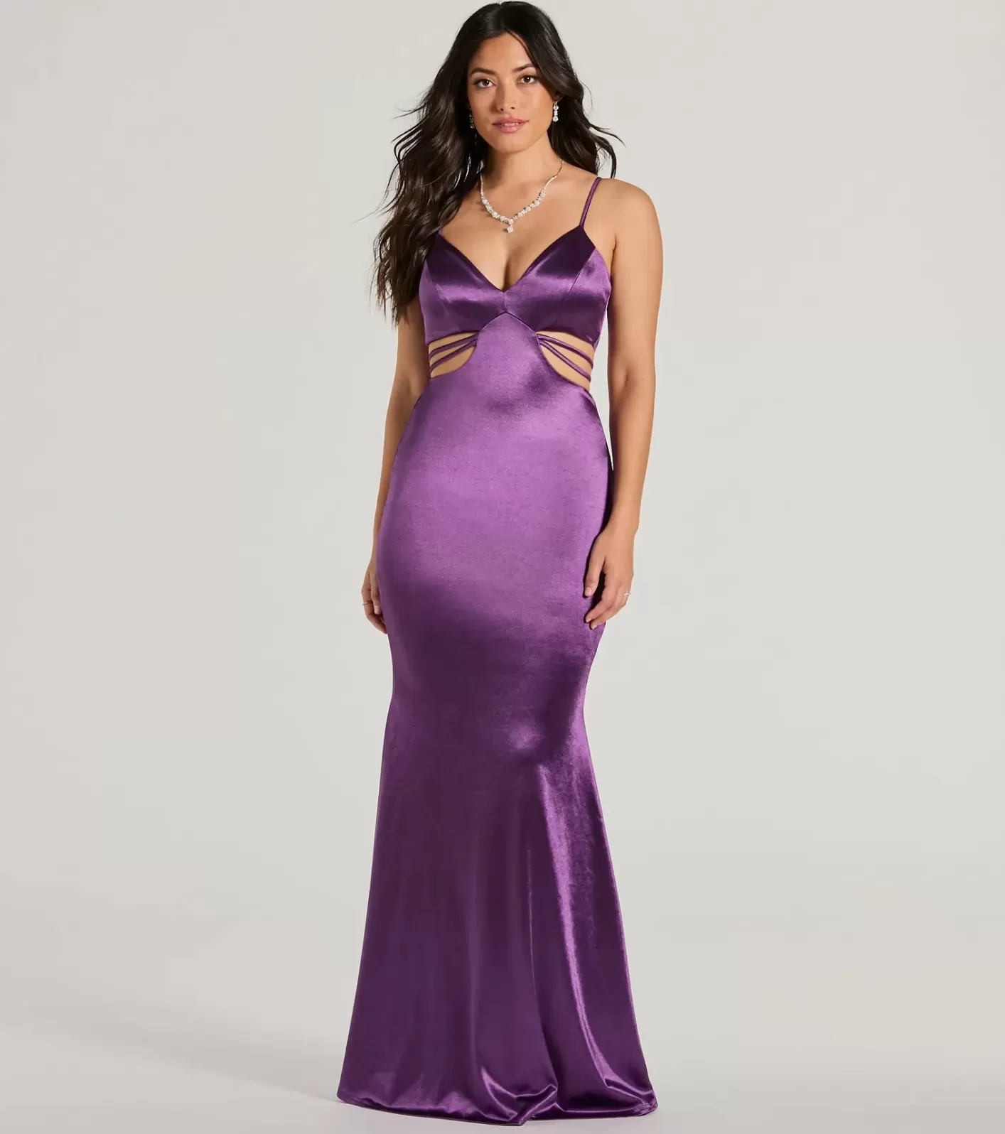 Windsor Pricilla V-Neck Strappy Mermaid Satin Formal Dress PURPLE Outlet