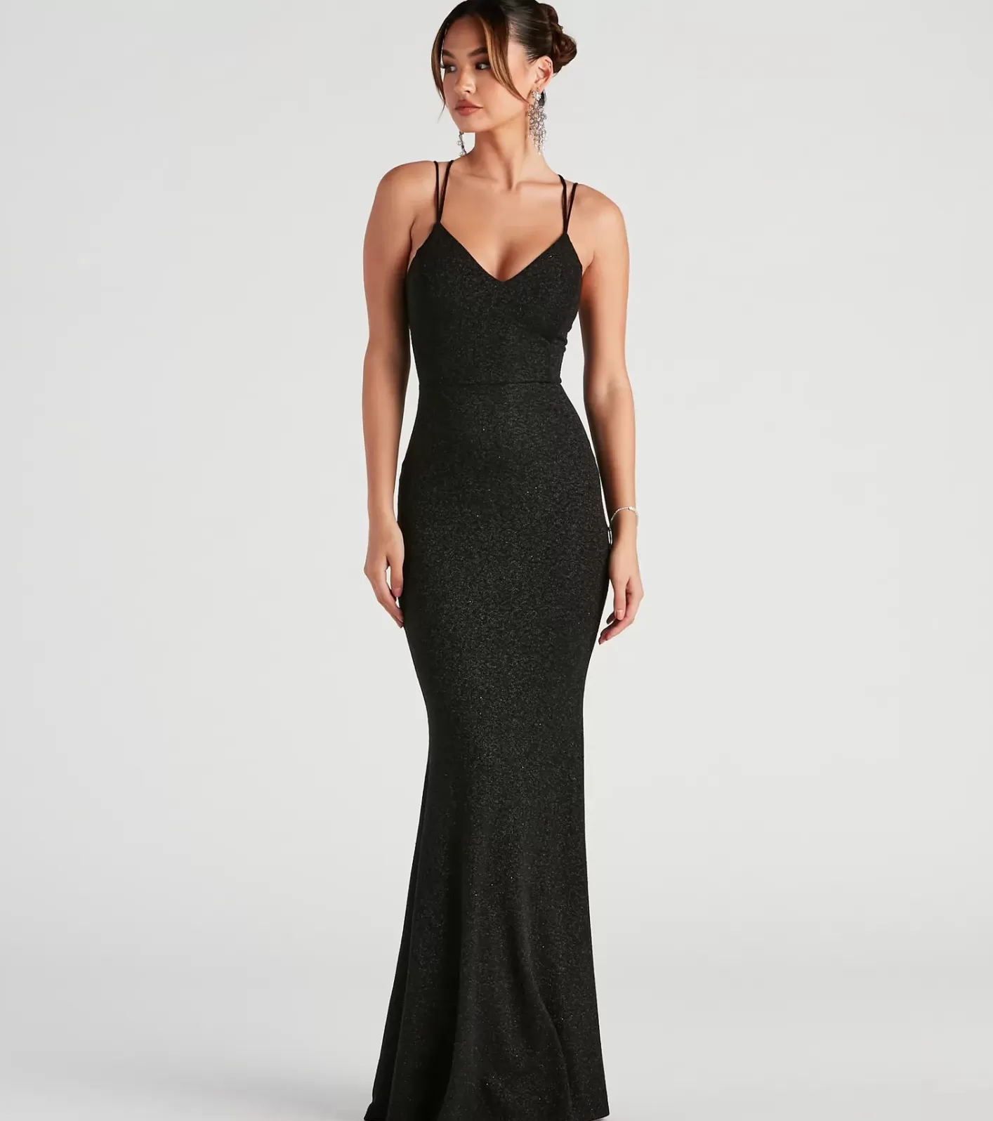 Windsor Rachel Formal Glitter Lace-Up Dress BLACK Best Sale