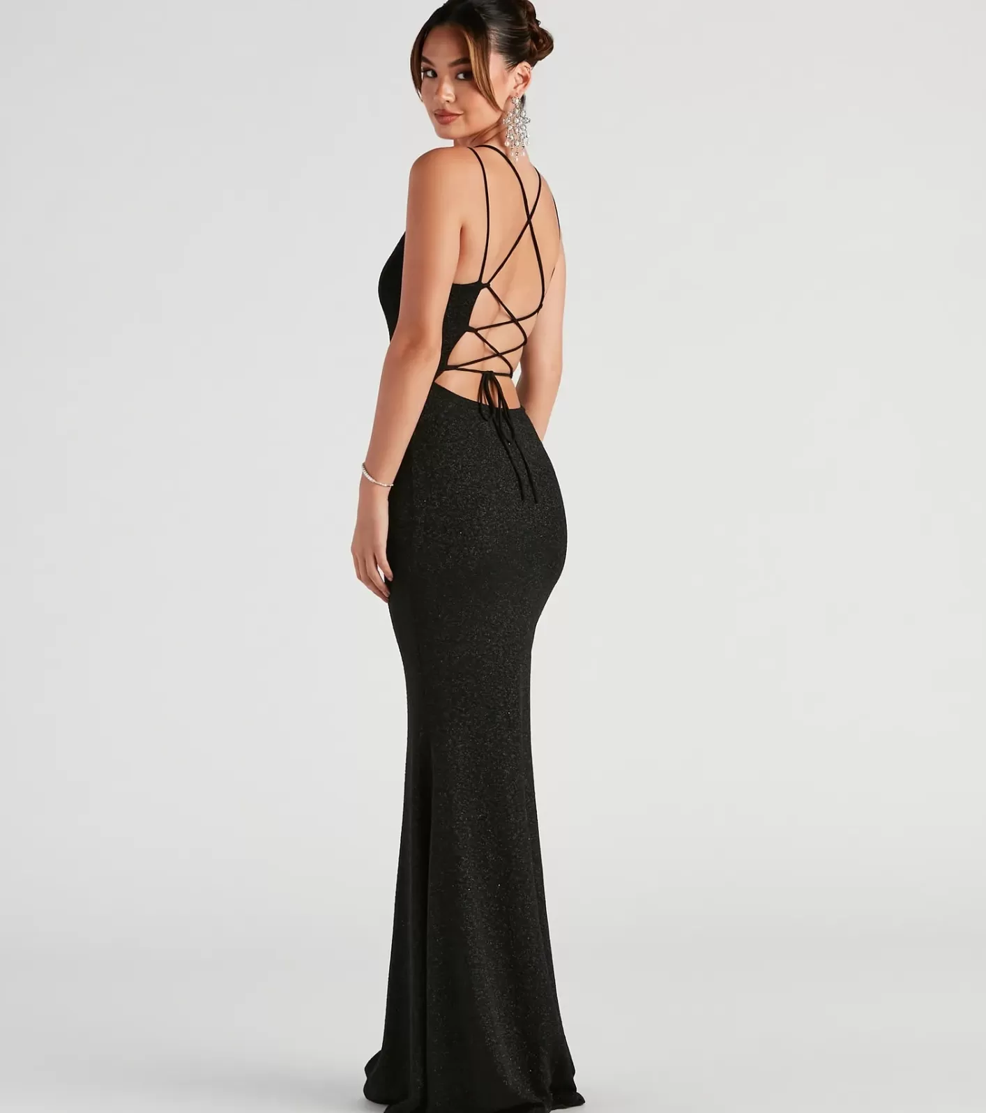Windsor Rachel Formal Glitter Lace-Up Dress BLACK Best Sale