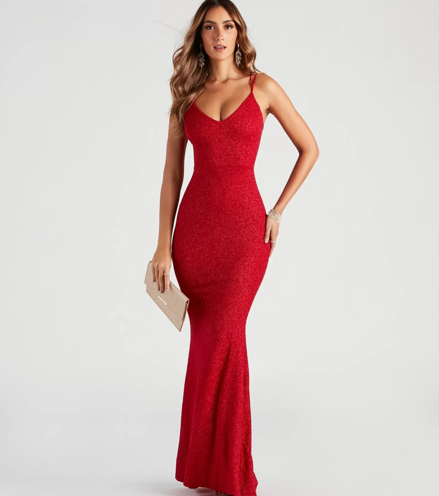 Windsor Rachel Formal Glitter Lace-Up Dress RED Online