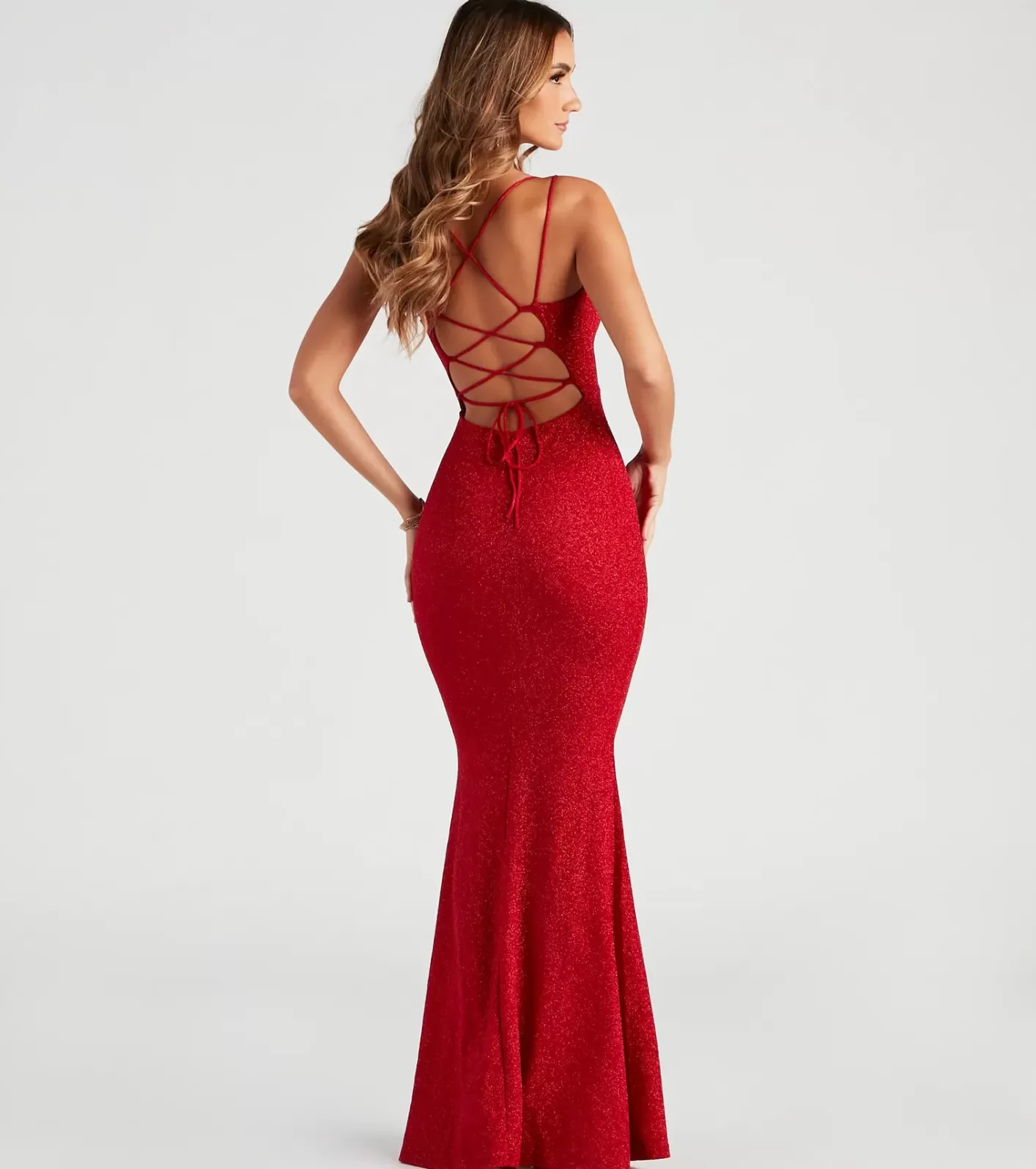 Windsor Rachel Formal Glitter Lace-Up Dress RED Online