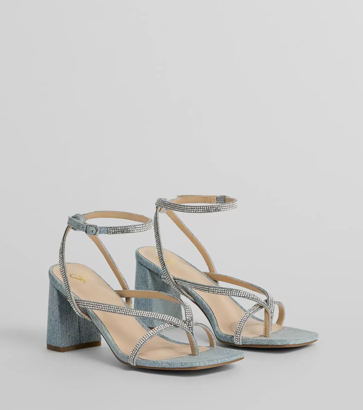 Windsor Radiant Rhinestone Strappy Block Heels DENIM Sale