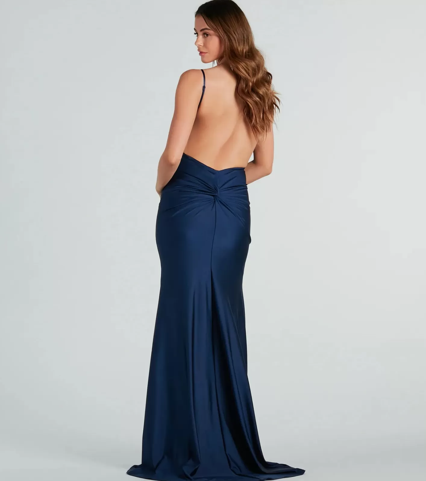 Windsor Reagan Formal Satin Low Back Mermaid Dress NAVY Shop