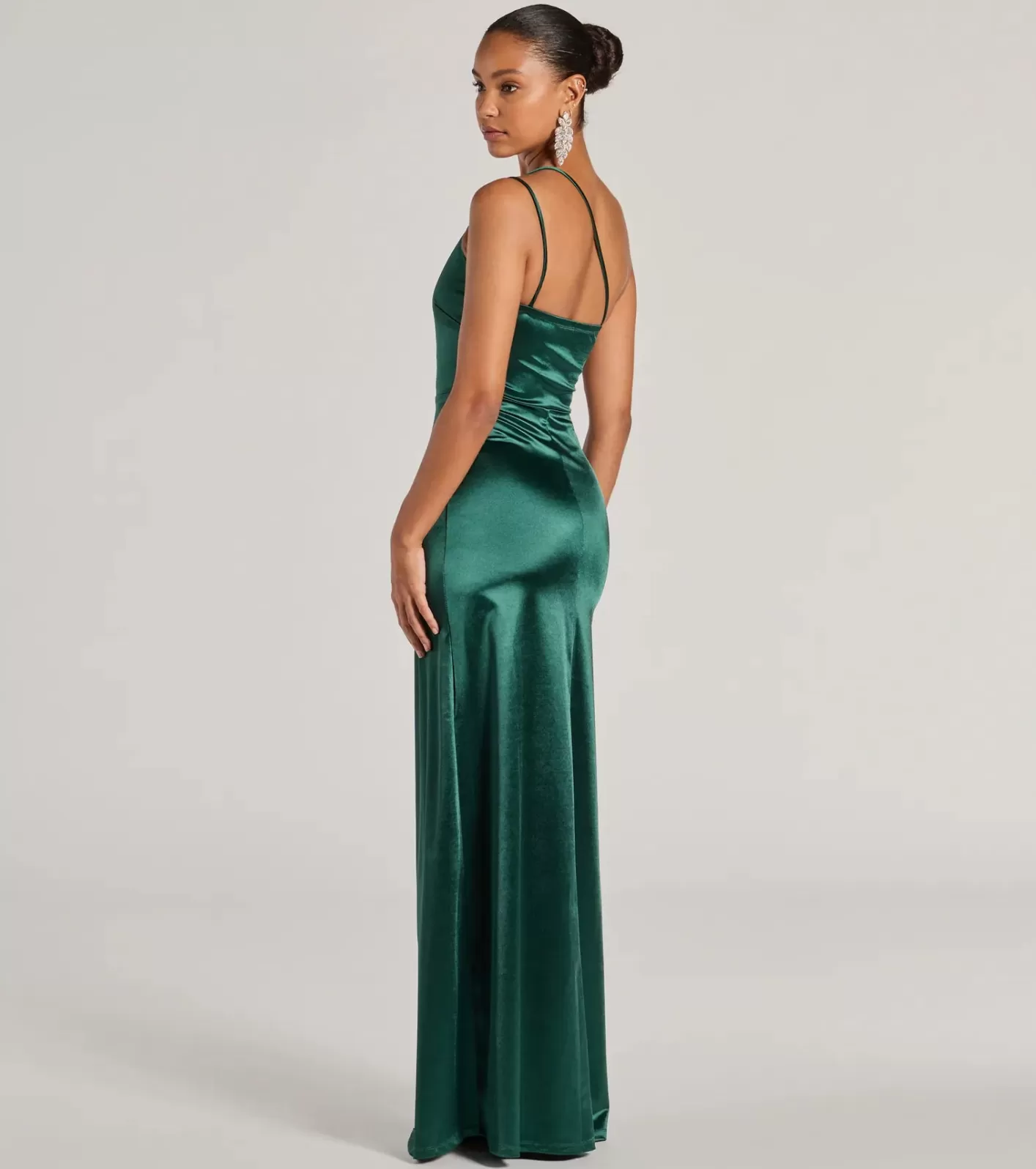 Windsor Rhiannon One-Shoulder Satin Long Dress HUNTER New