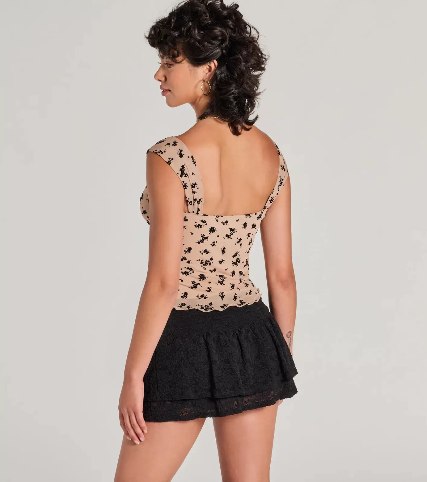 Windsor Romantic Allure Flocked Velvet Ditsy Floral Crop Top NUDE Best Sale