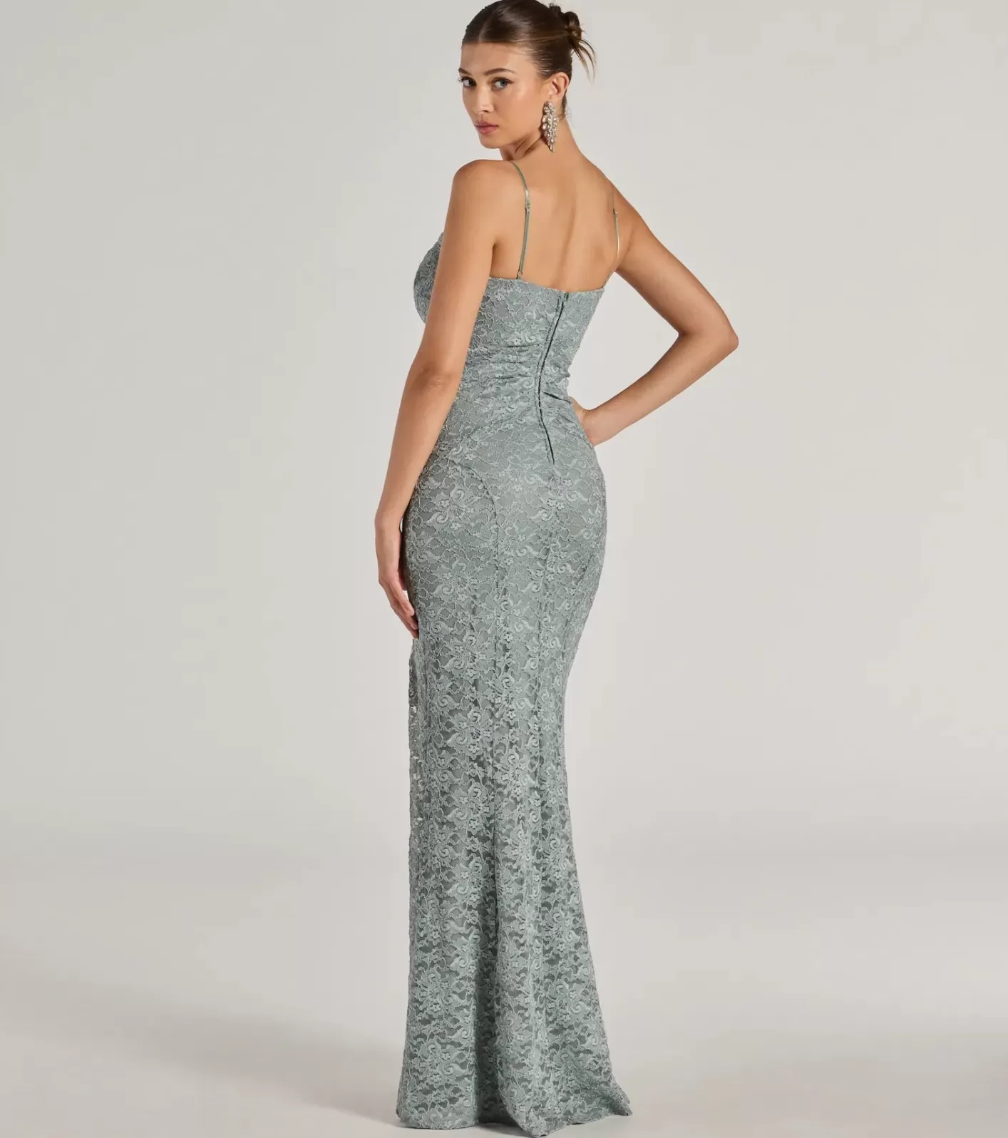 Windsor Romina Lace Cowl Neck High Slit Mermaid Dress SAGE Online