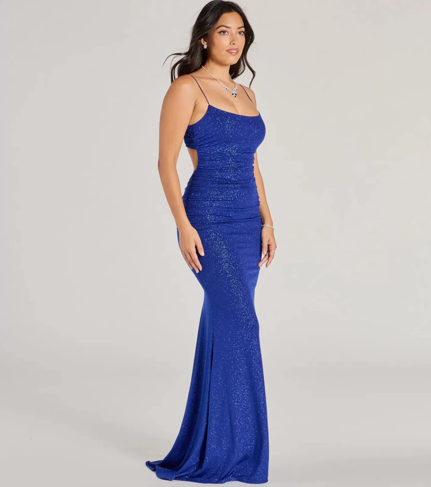 Windsor Rowan Formal Glitter Ruched Mermaid Dress ROYAL Cheap