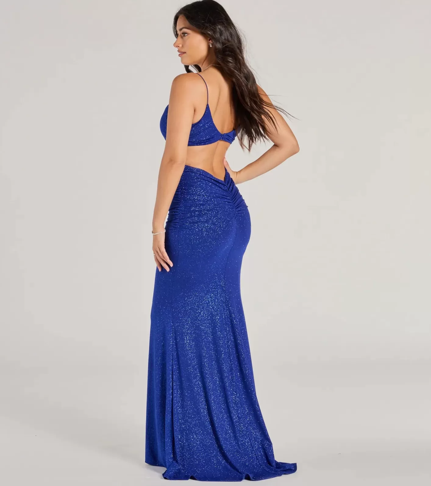 Windsor Rowan Formal Glitter Ruched Mermaid Dress ROYAL Cheap