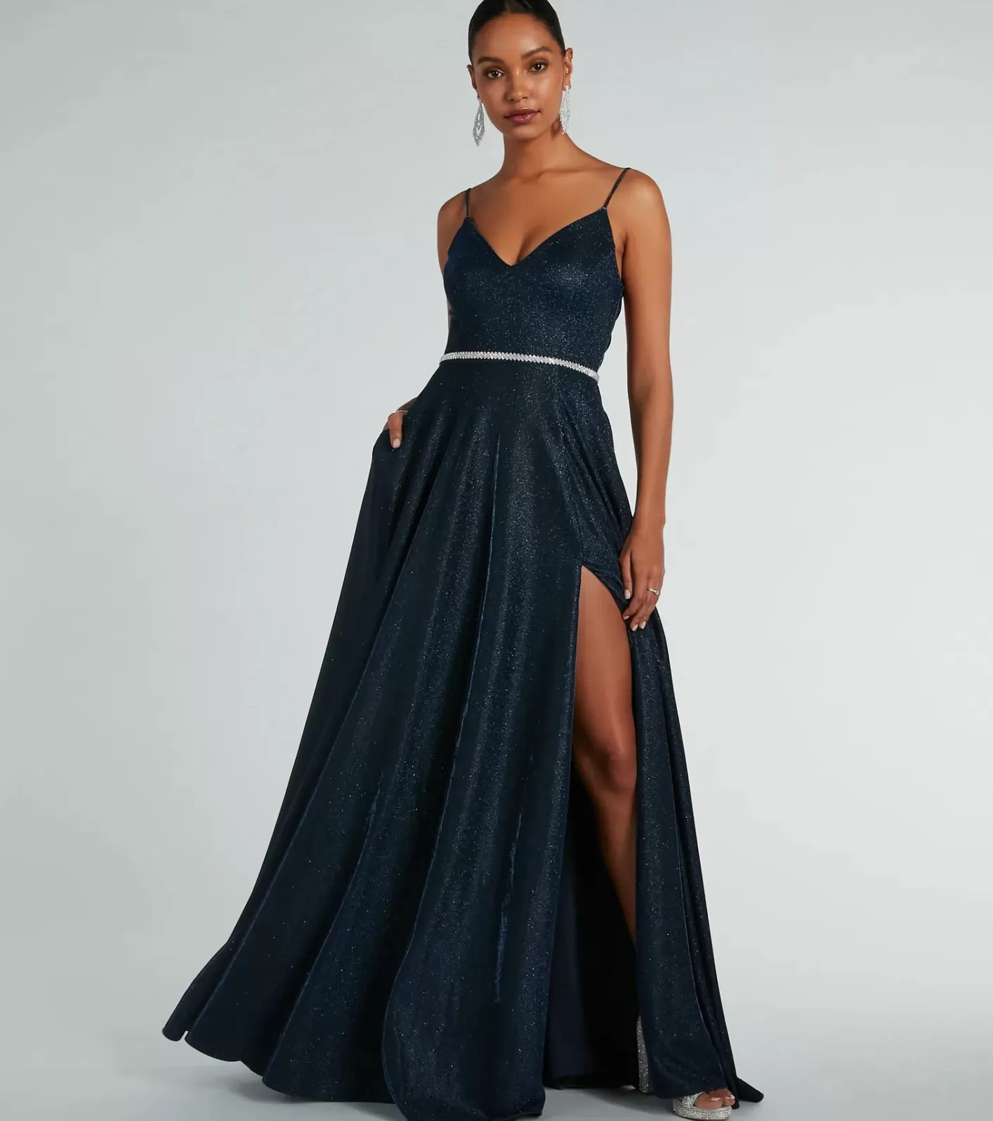 Windsor Sally Lattice Back A-Line Ball Gown NAVY Discount