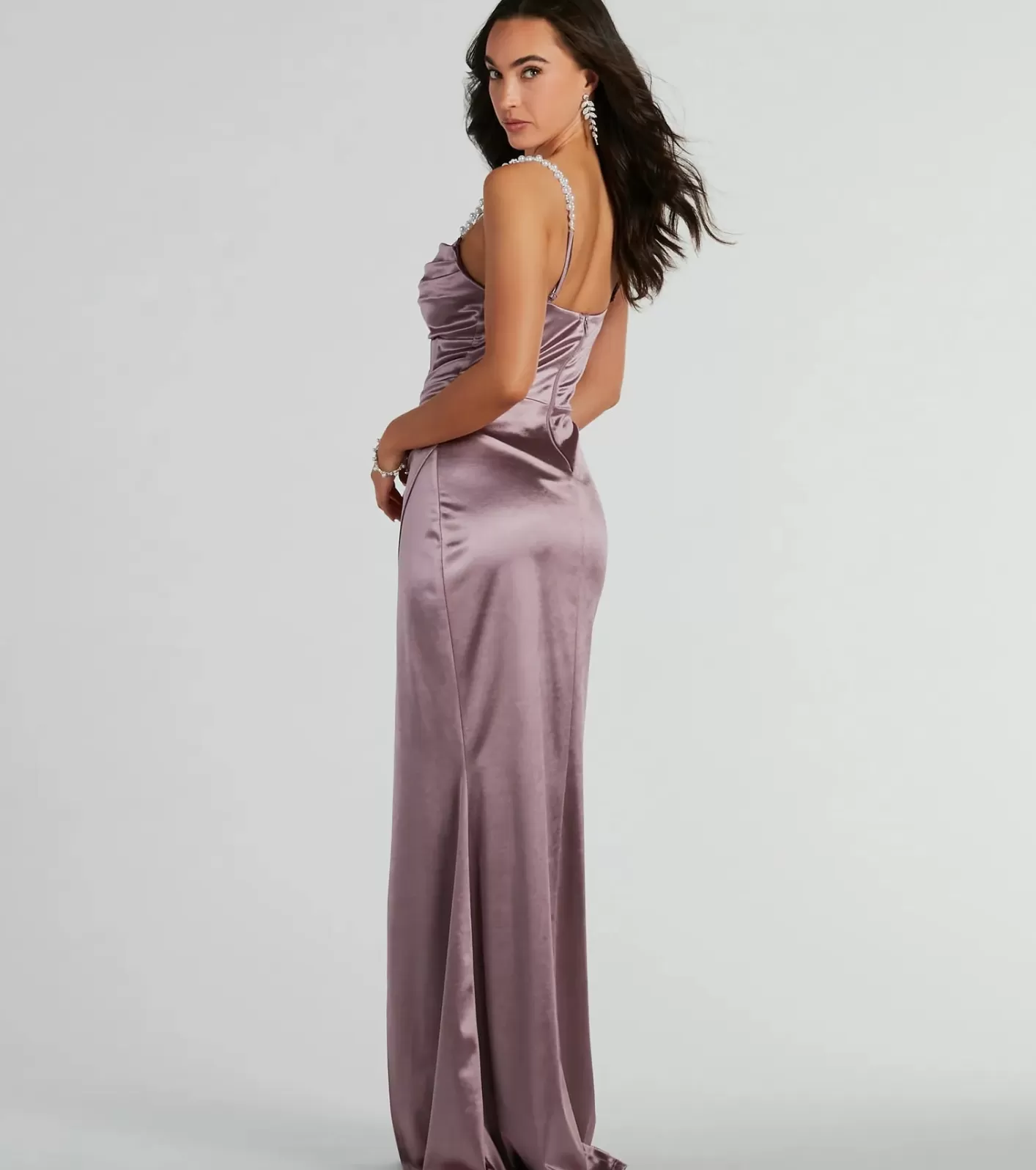 Windsor Sam Faux Pearl Strap Mermaid Satin Formal Dress LAVENDER Hot