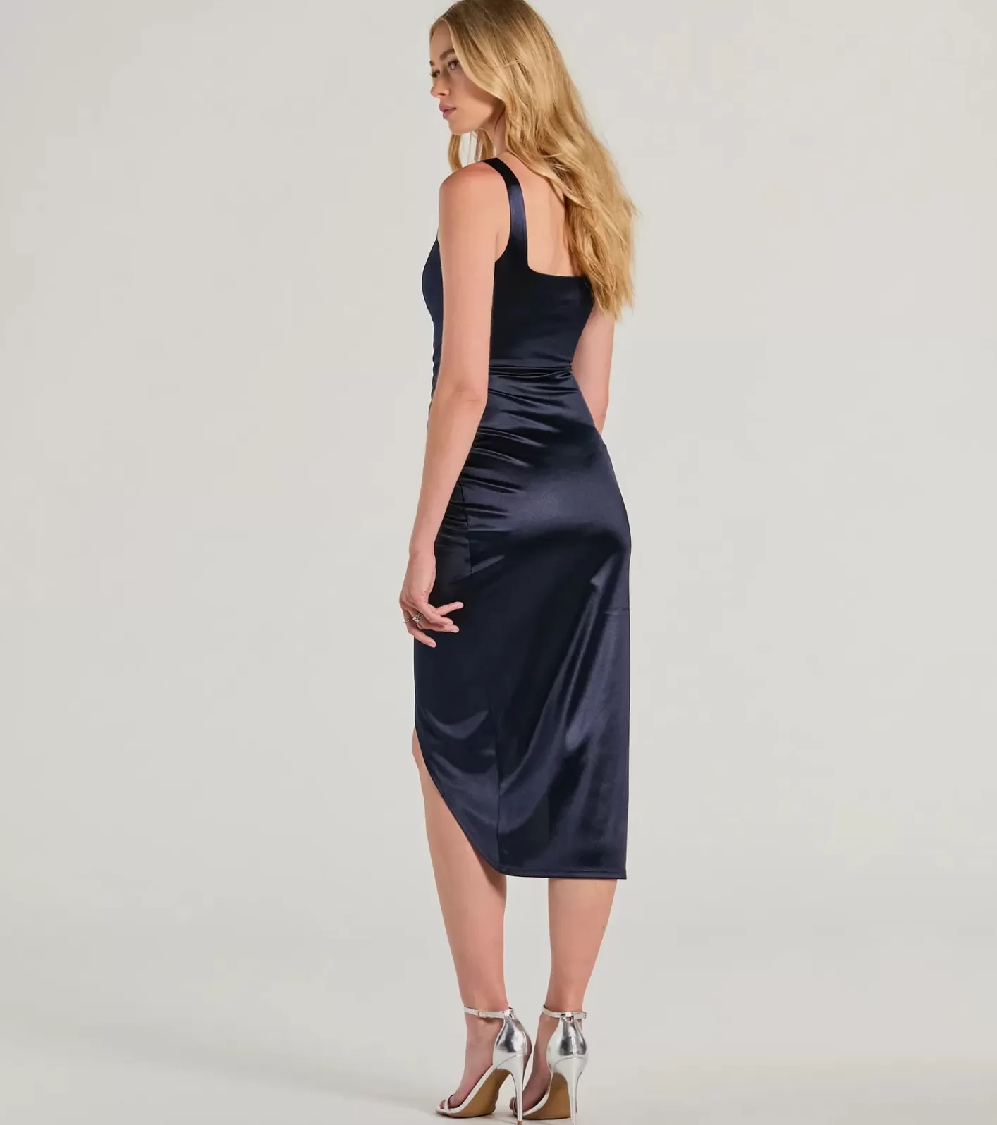 Windsor Samantha Formal Satin Midi Dress NAVY Outlet