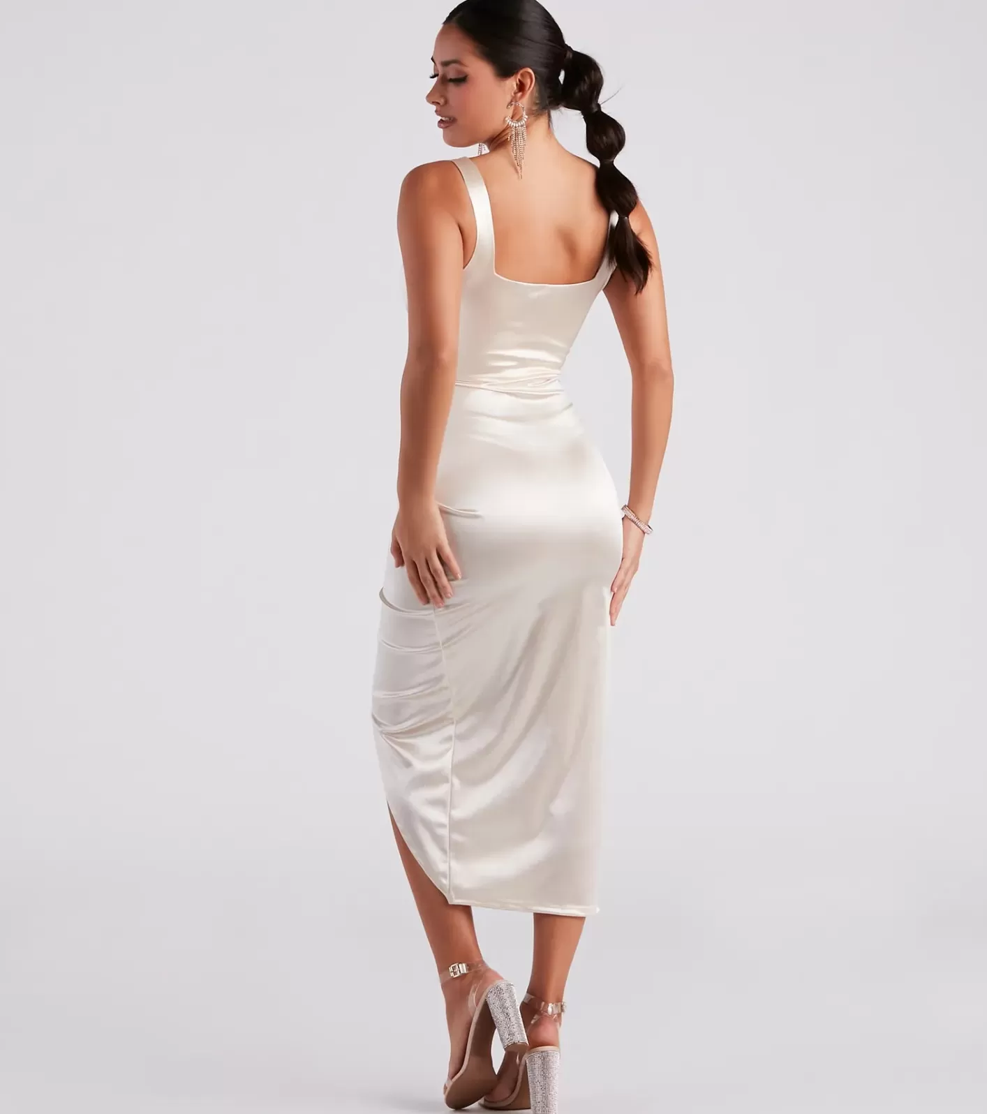 Windsor Samantha Formal Satin Midi Dress IVORY Cheap