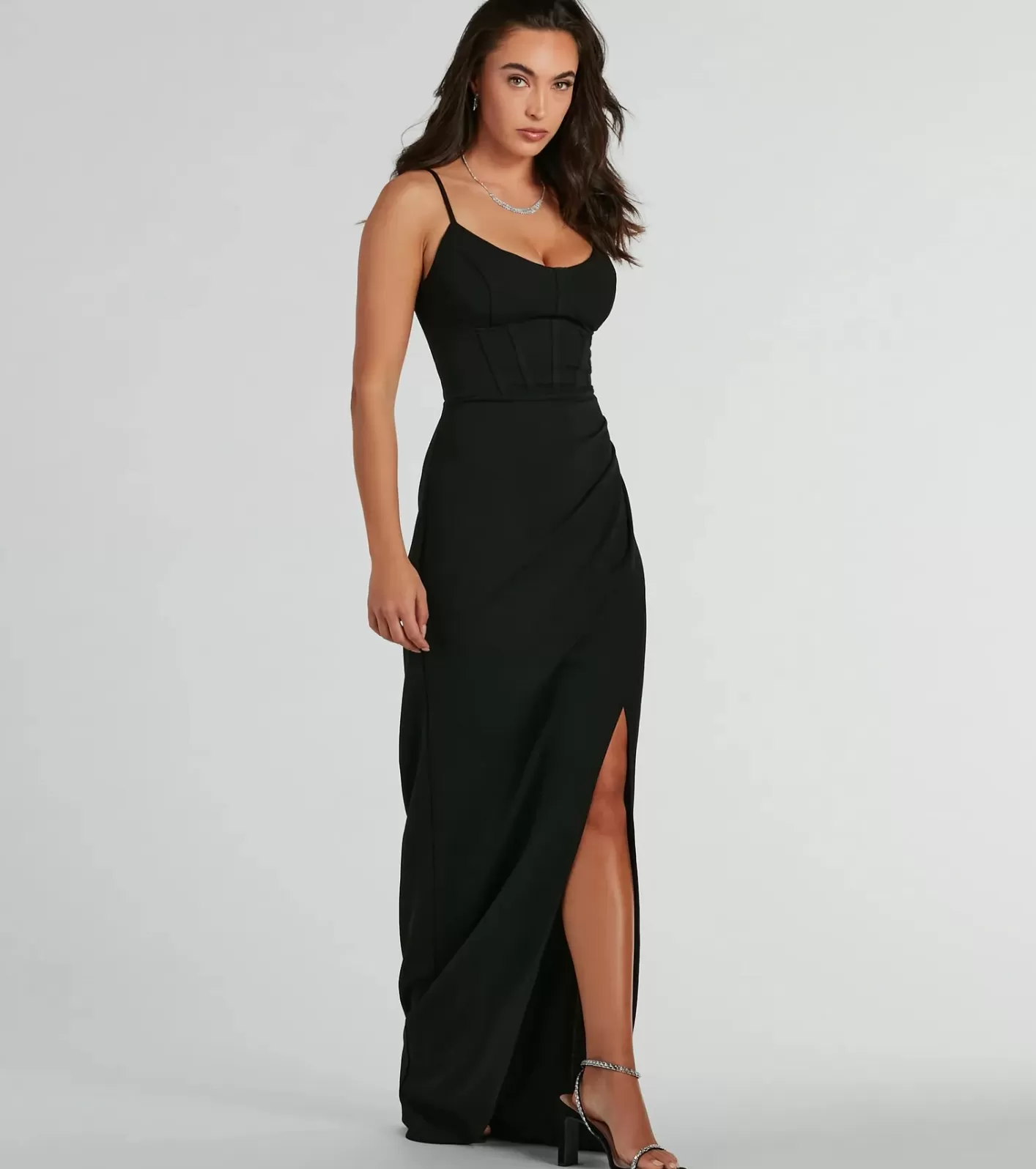 Windsor Samaria Lace Up Slim Crepe Formal Dress BLACK Best