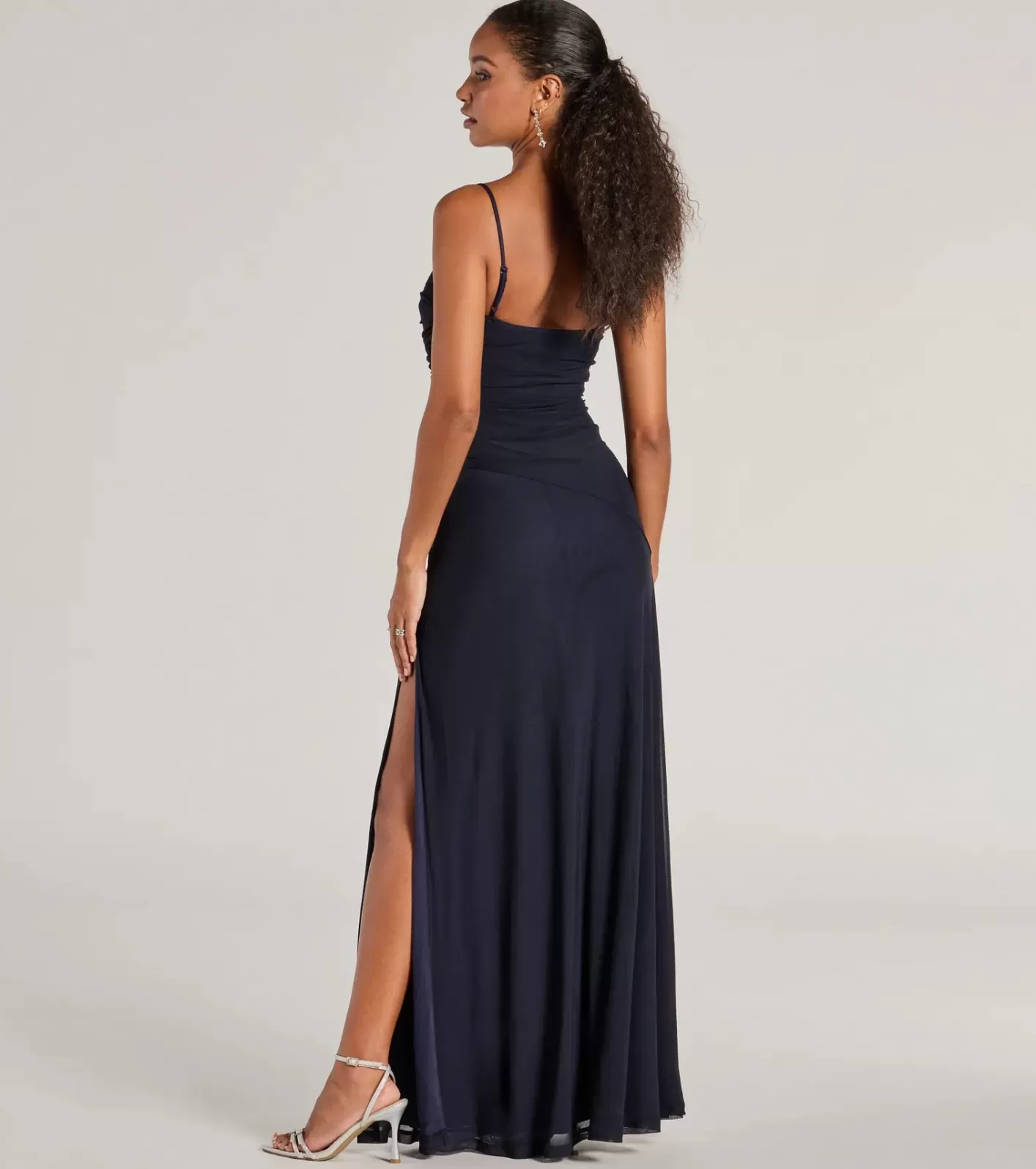 Windsor Samira Mesh High Slit A-Line Formal Dress NAVY Cheap