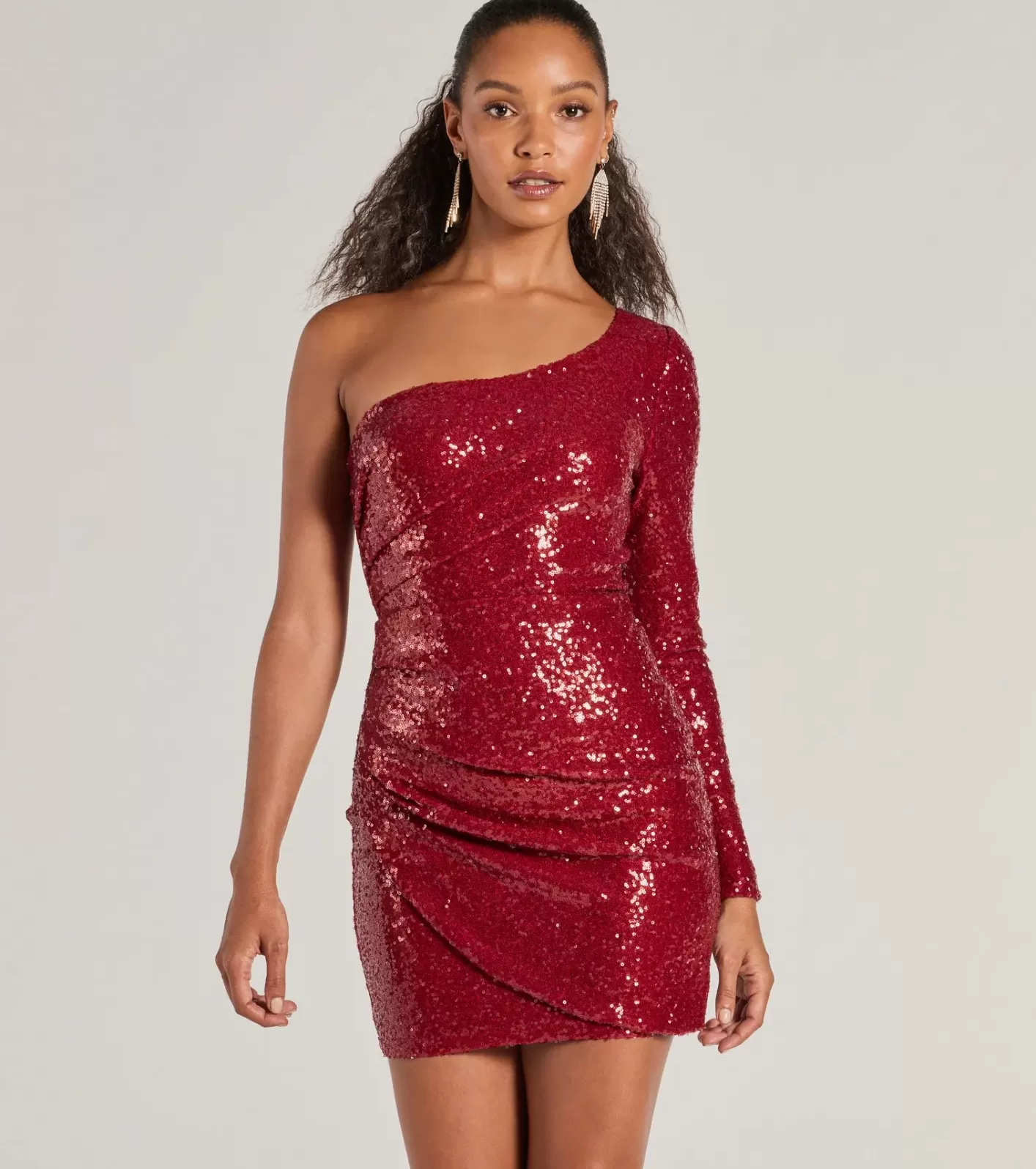 Windsor Sandra Sequin One-Shoulder Mini Dress RED Best Sale