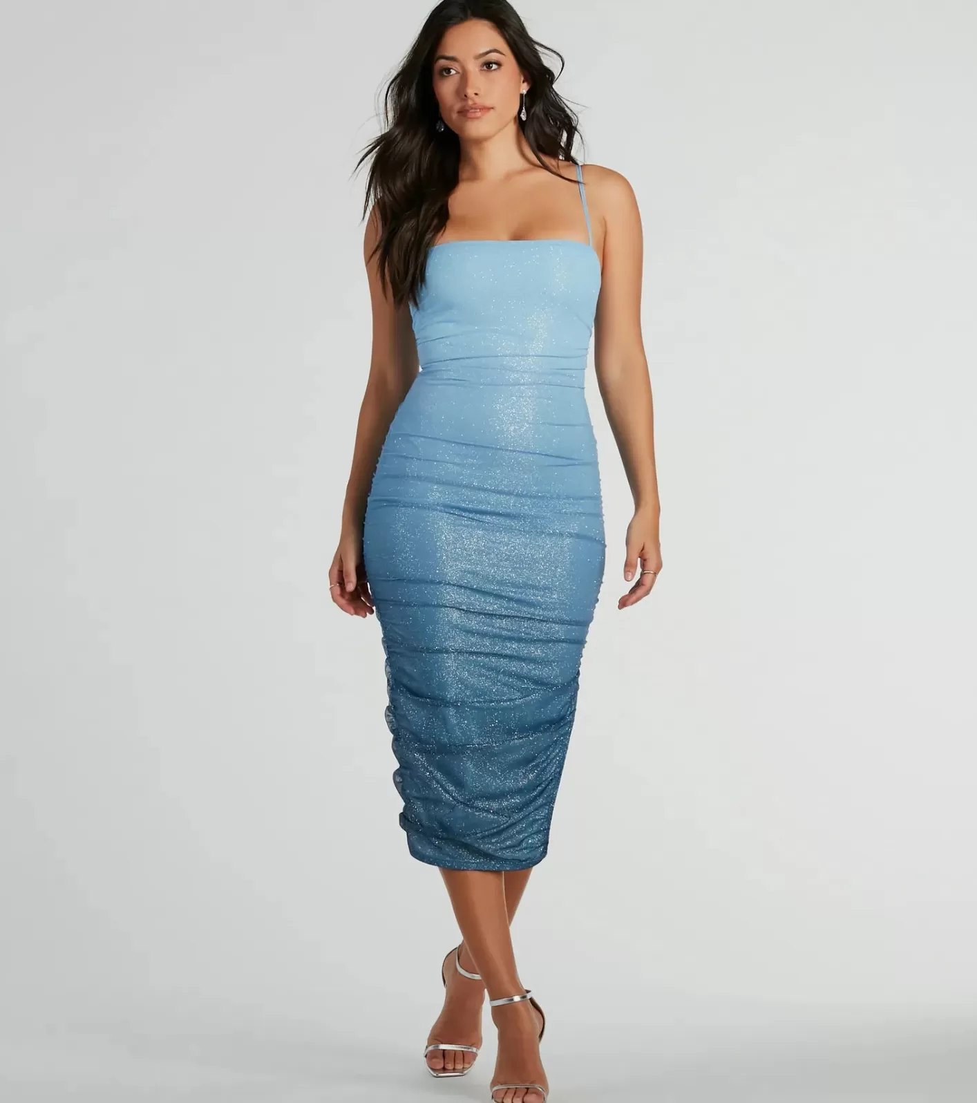 Windsor Sassy Shine Ombre Glitter Mesh Midi Dress LIGHTBLUE Flash Sale
