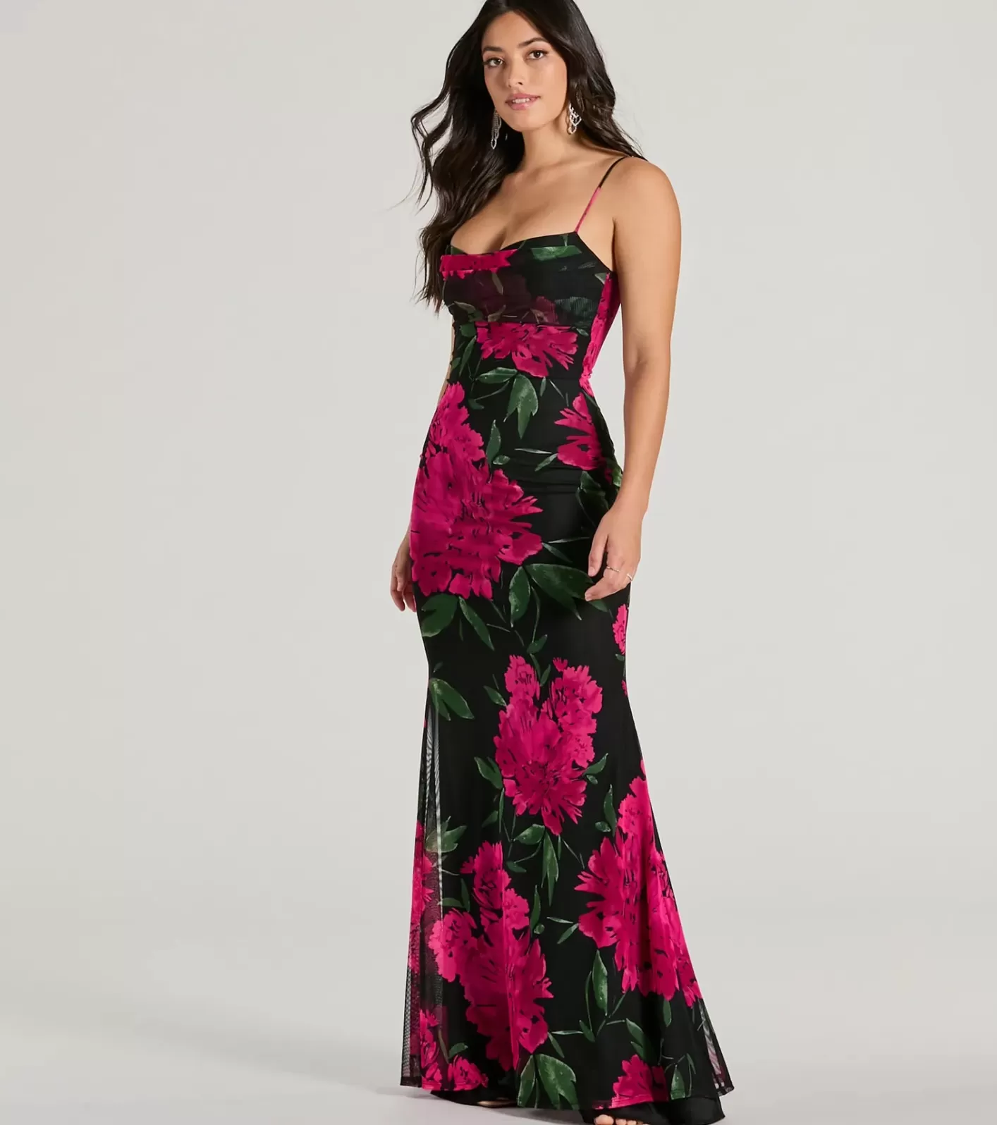 Windsor Savannah Cowl Neck Mermaid Floral Formal Dress BLACK Clearance