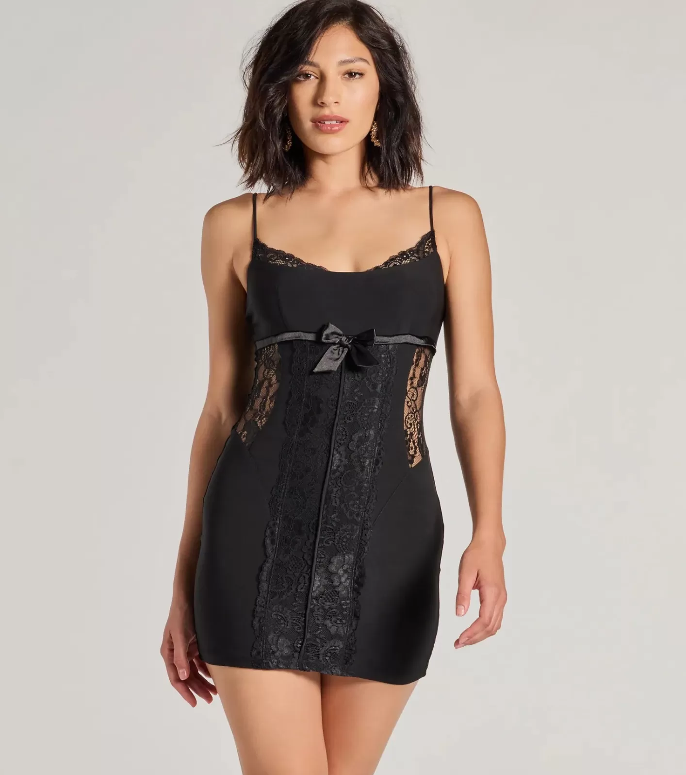 Windsor Sealed With Style Lace and Bow Mini Dress BLACK Hot