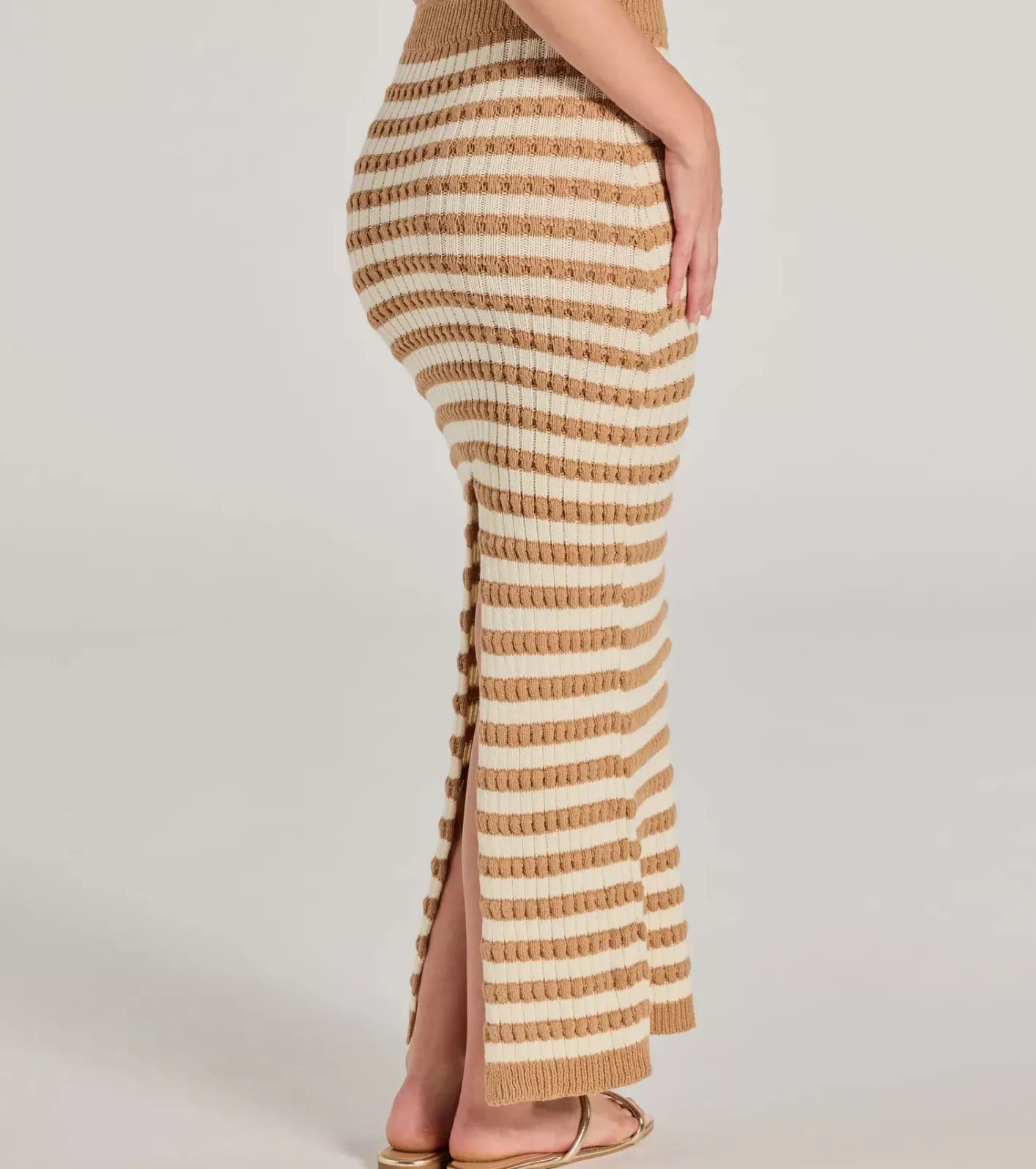 Windsor Seaside Cutie Striped Slit Knit Midi Skirt BEIGE Online