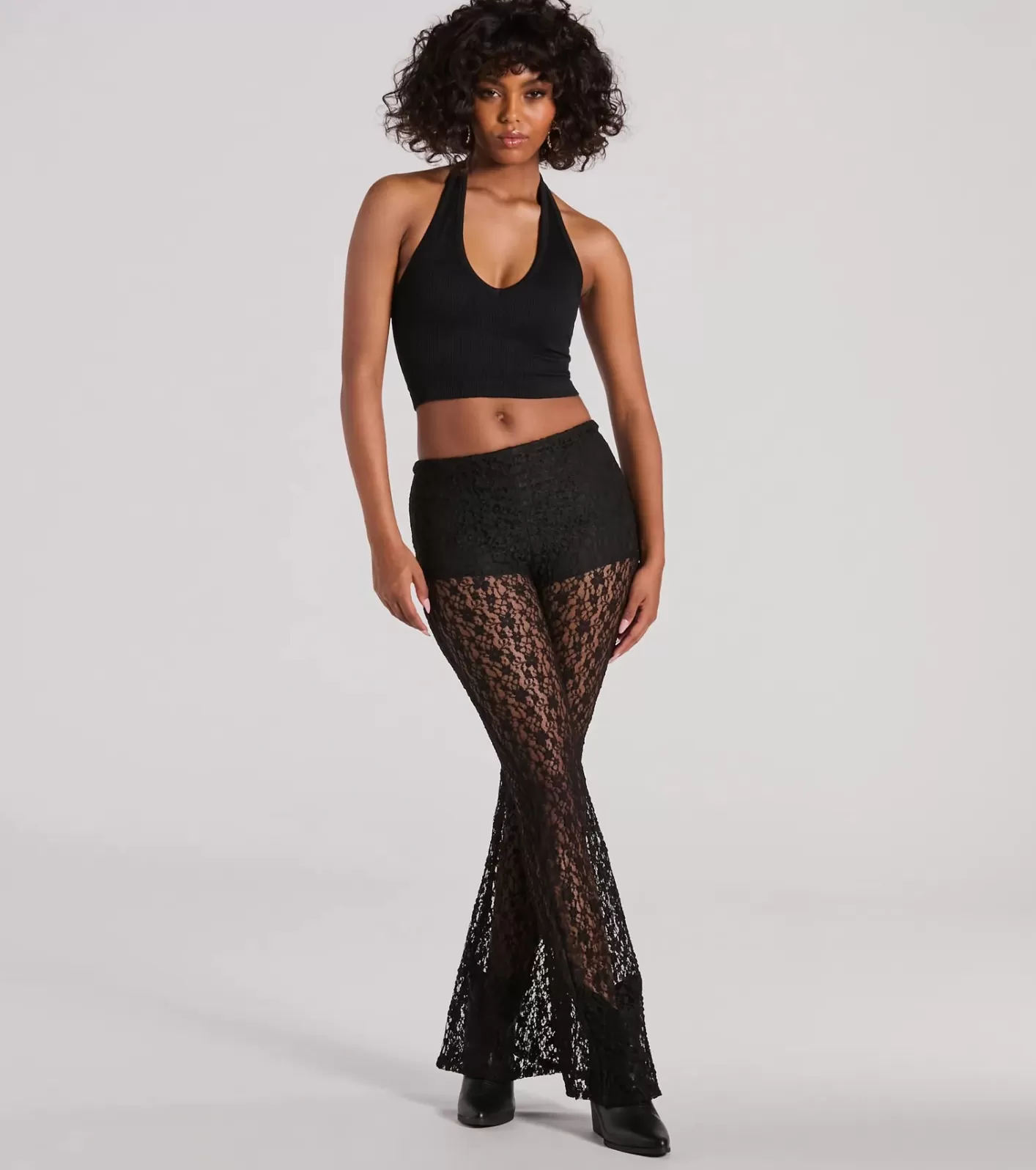 Windsor Sensational Trend High Rise Flare Lace Pants BLACK Hot