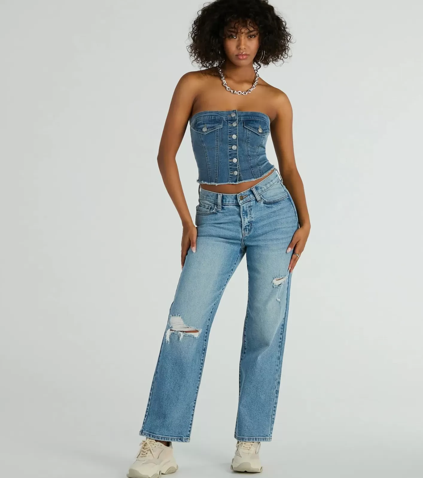 Windsor Serve Style Mid-Rise Straight-Leg Denim Jeans MEDIUMDENIM Cheap