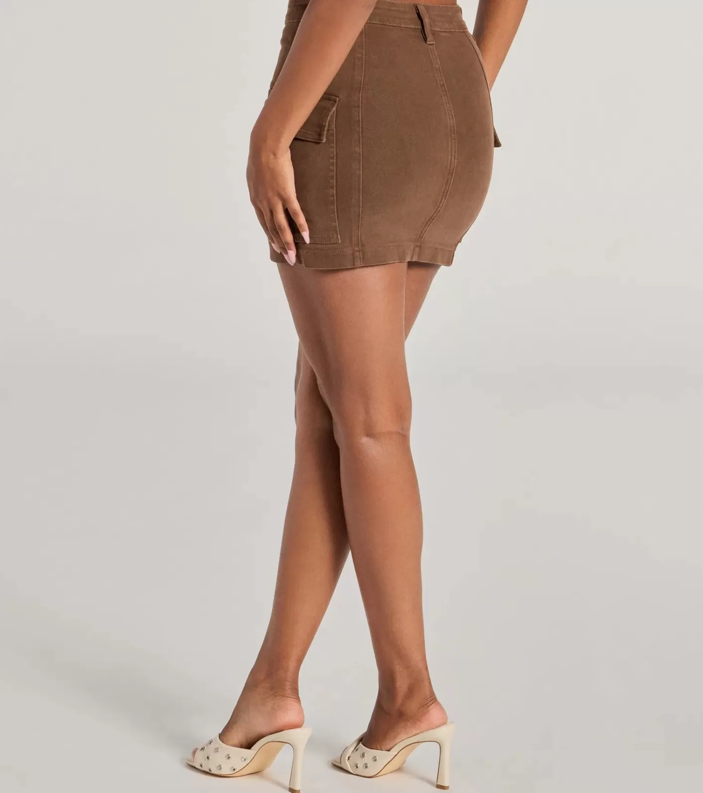 Windsor Serving Style Cargo Mini Skirt BROWN New