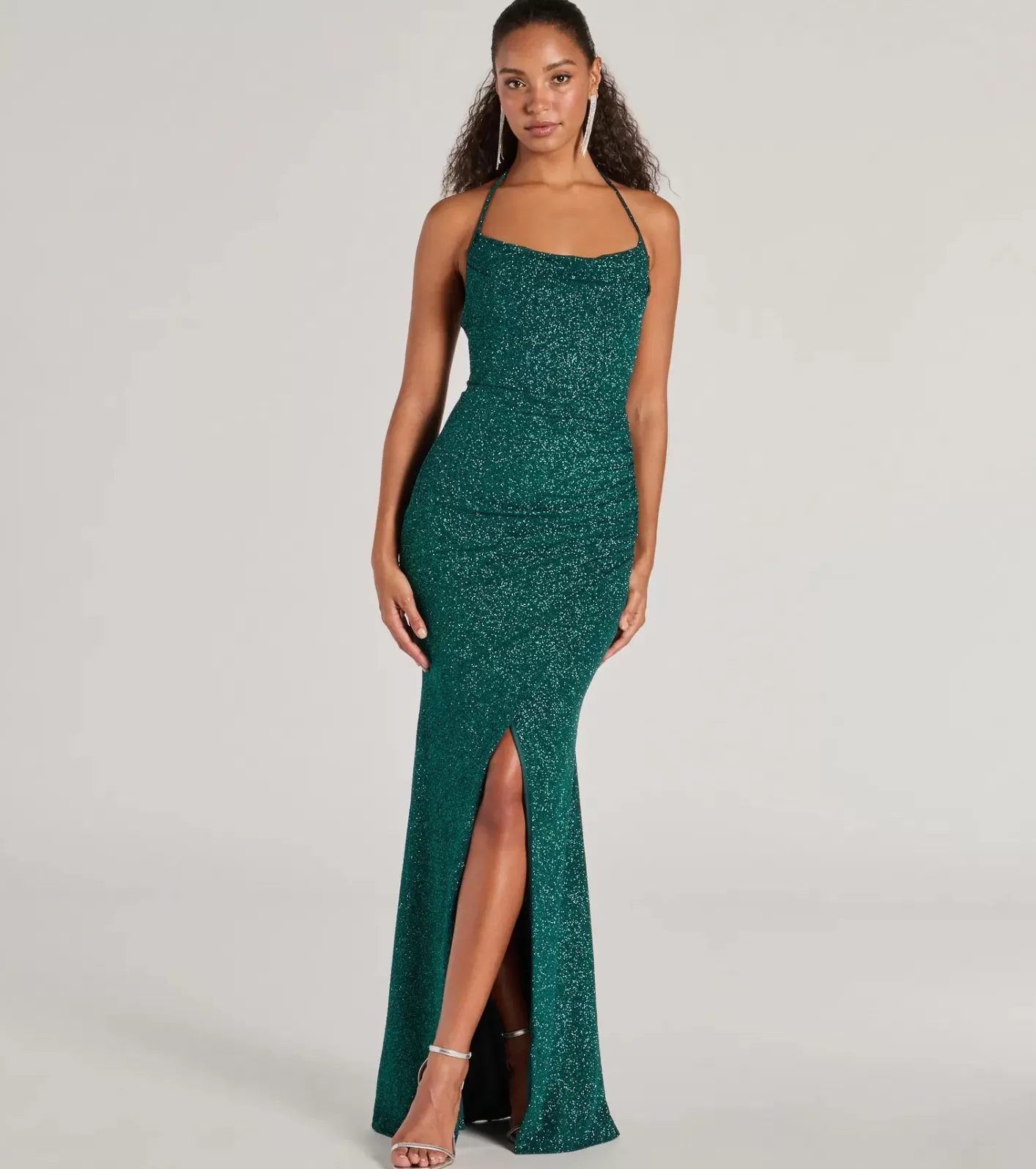 Windsor Sevi Halter Mermaid Glitter Formal Dress HUNTER Hot