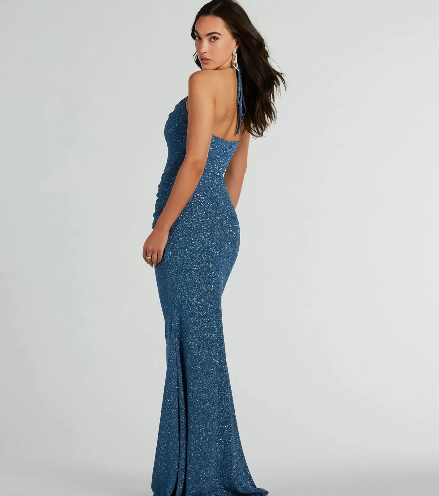 Windsor Sevi Halter Mermaid Glitter Formal Dress DENIM Fashion