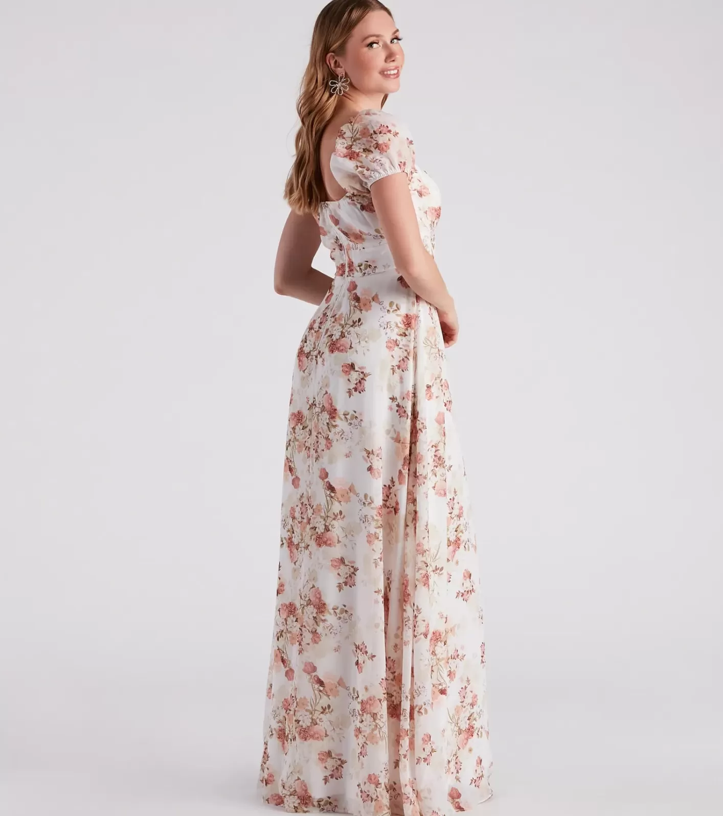 Windsor Sharon Formal Floral Chiffon A-Line Dress WHITE Discount