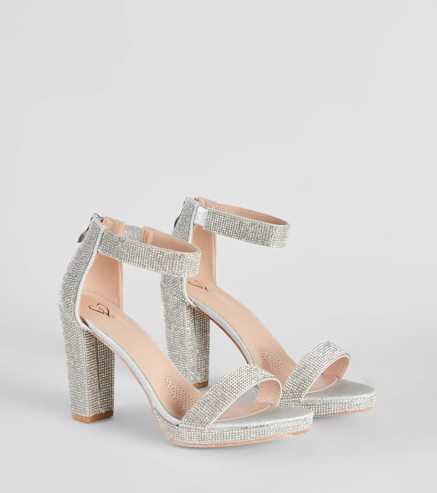 Windsor Shimmer In Rhinestone Block Heels SILVER Outlet