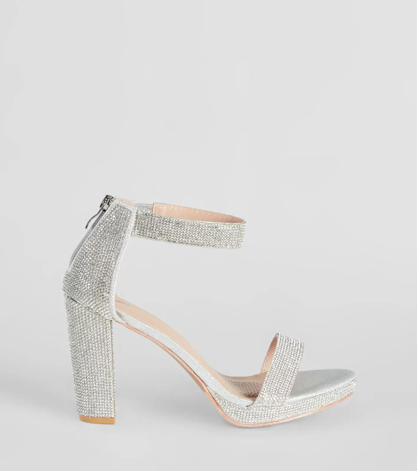 Windsor Shimmer In Rhinestone Block Heels SILVER Outlet