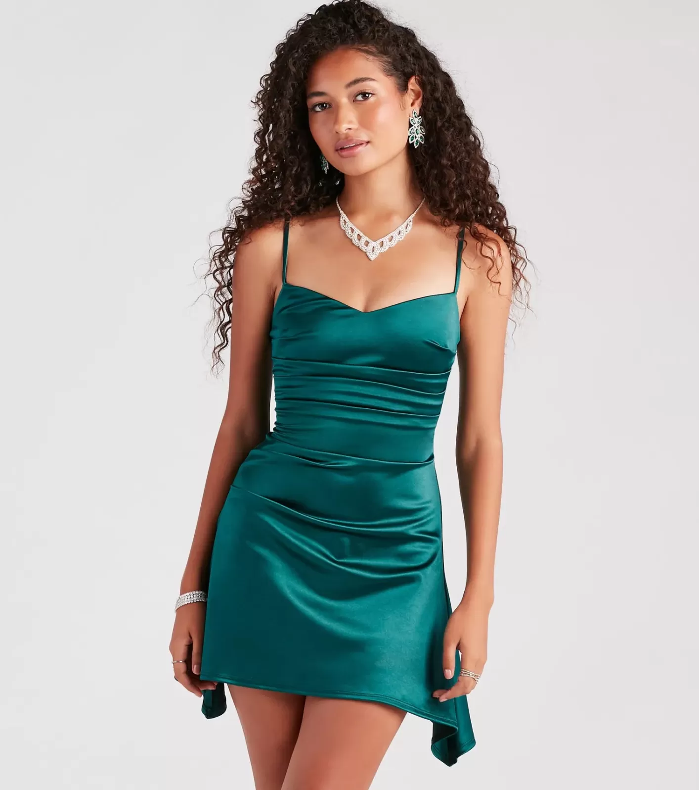 Windsor Show Off That Flair Satin A-Line Mini Dress EMERALD Discount