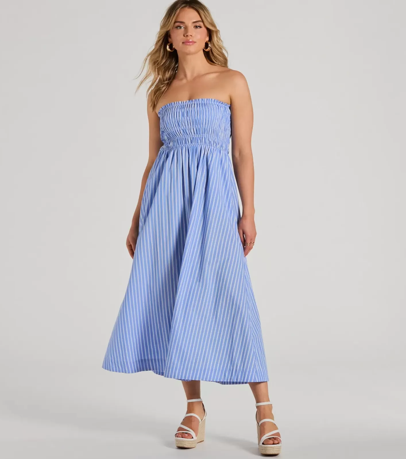 Windsor Signature Stripes Strapless A-Line Maxi Dress BLUE Discount