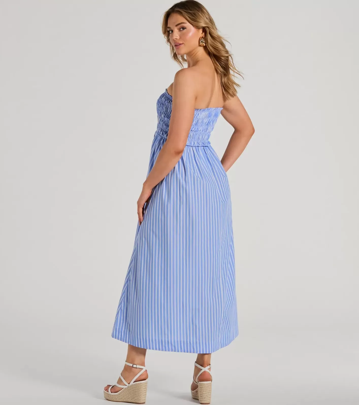 Windsor Signature Stripes Strapless A-Line Maxi Dress BLUE Discount