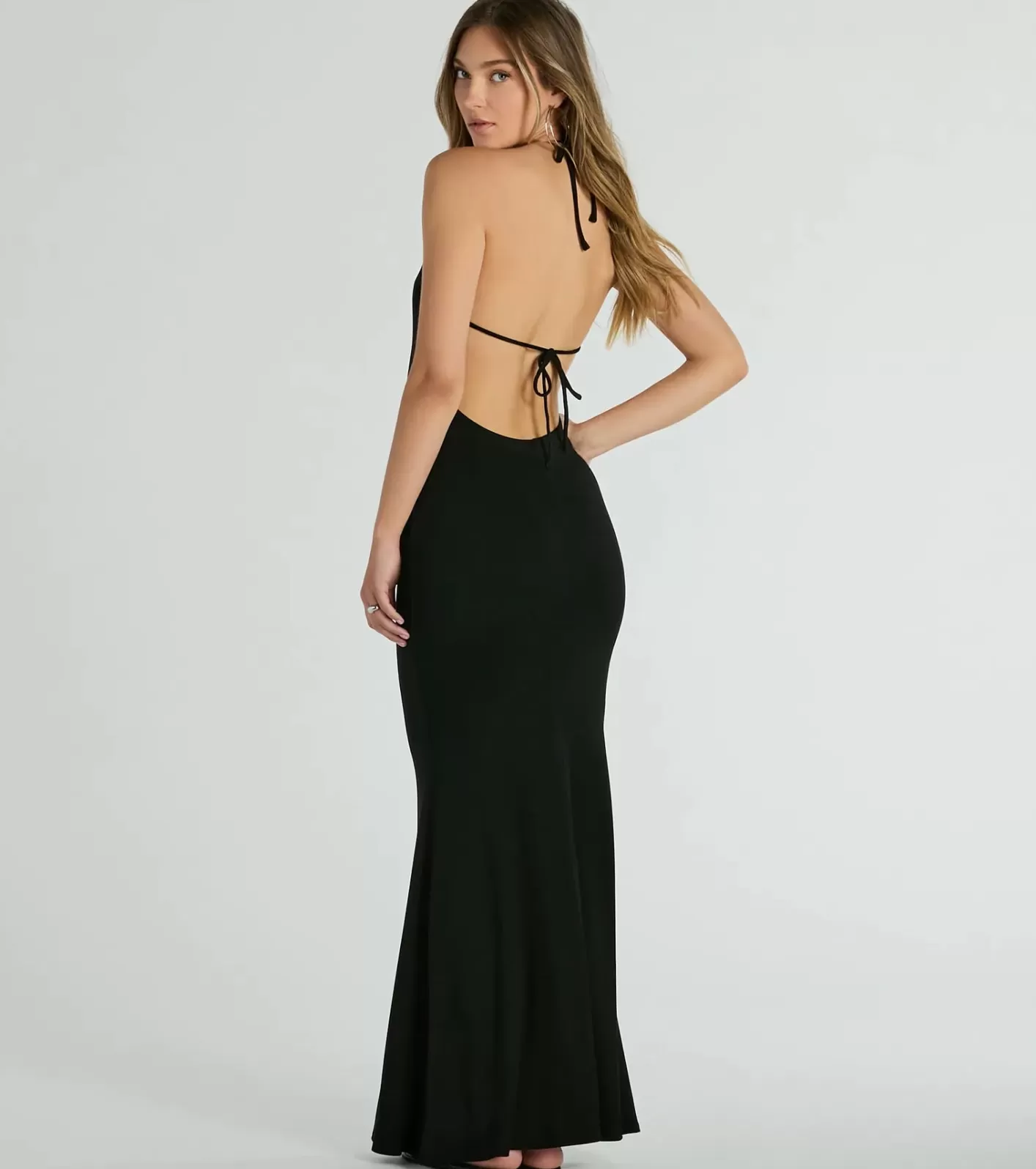 Windsor Simple Slay Halter Cowl Neck Ribbed Knit Maxi Dress BLACK Cheap