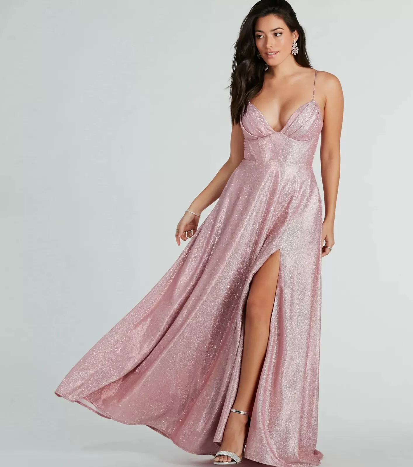 Windsor Skyla Glitter Woven Corset A-Line Formal Dress PINK Outlet