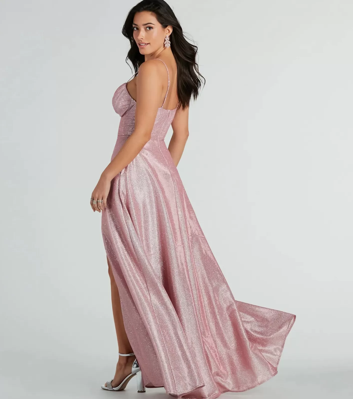 Windsor Skyla Glitter Woven Corset A-Line Formal Dress PINK Outlet