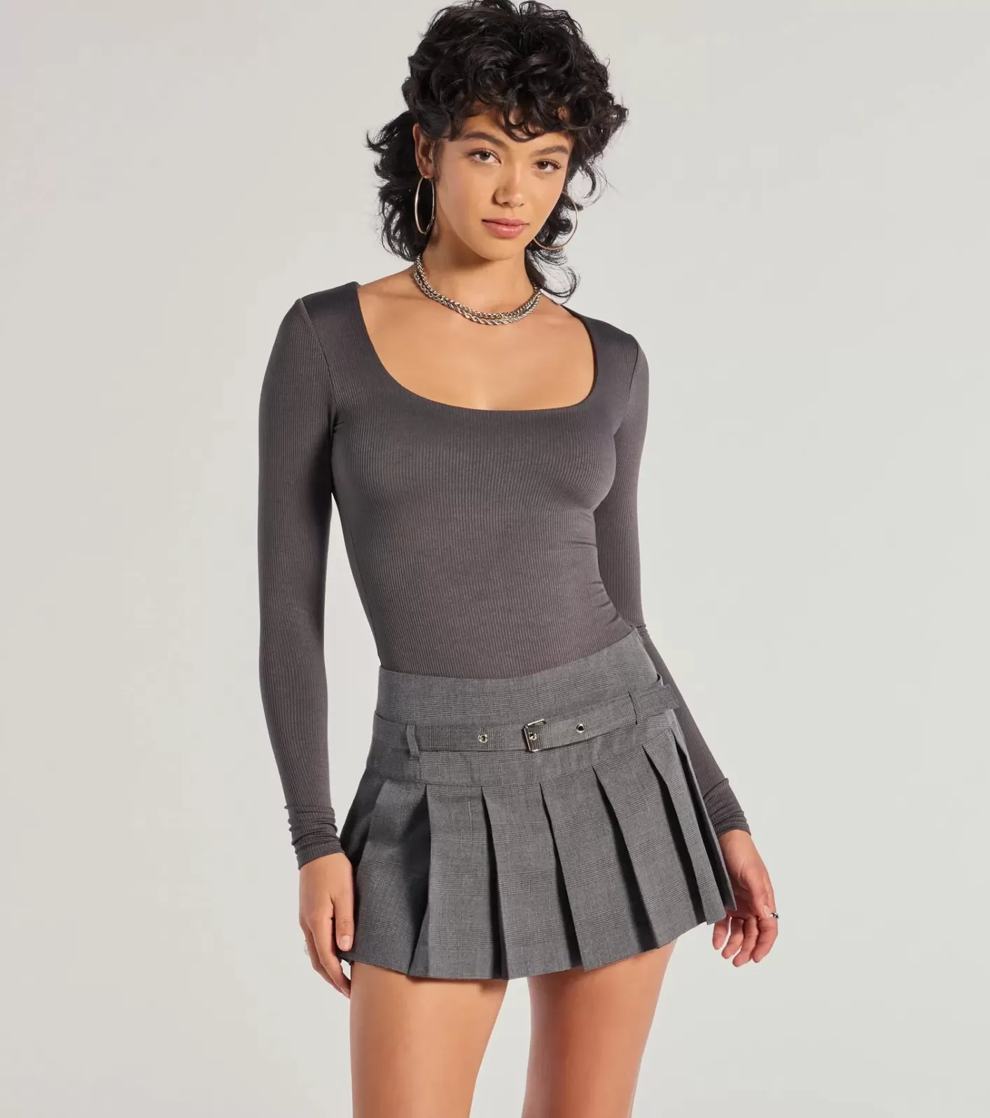 Windsor Sleek Appeal Ribbed Knit Long Sleeve Bodysuit CHARCOAL Best