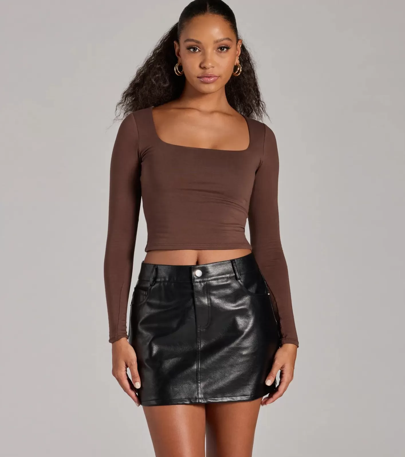 Windsor Sleek Edge Faux Leather Mini Skirt BLACK Clearance