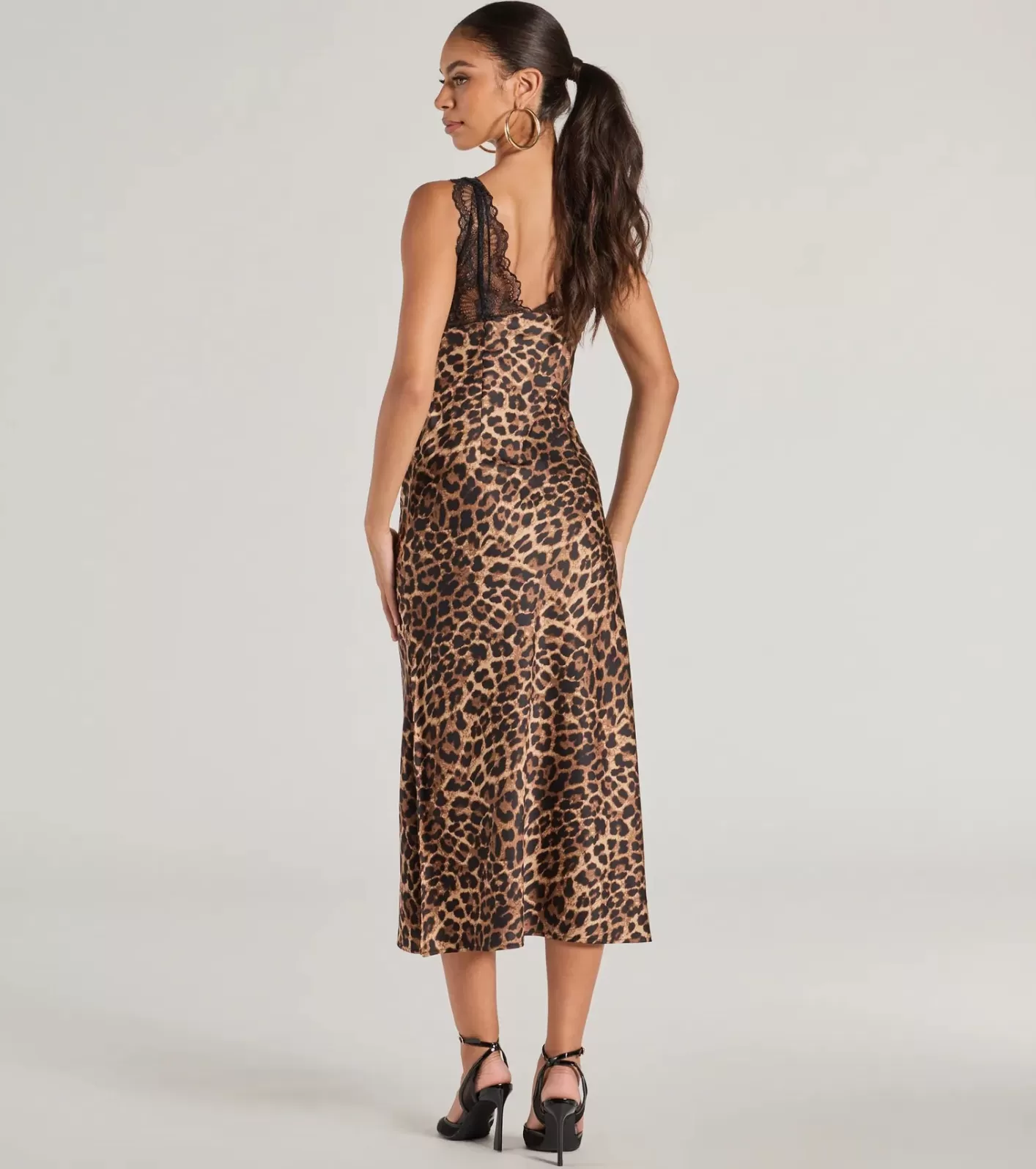 Windsor Sleek Leopard Print Lace And Satin Midi Dress BROWN Store